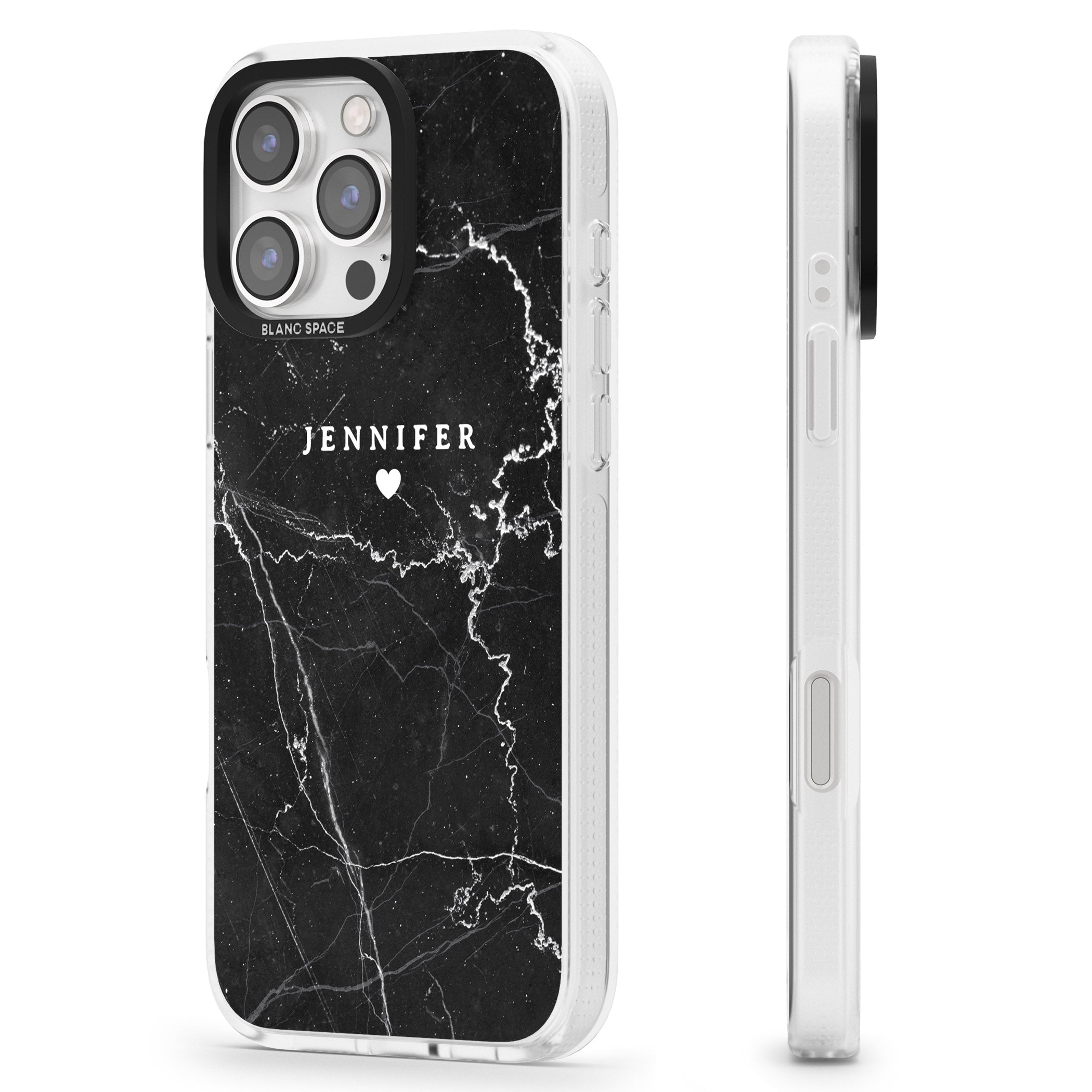 Personalised Black Marble 2 iPhone 16 Pro Max / 16 Pro Clear Case Impact Air - Blanc Space