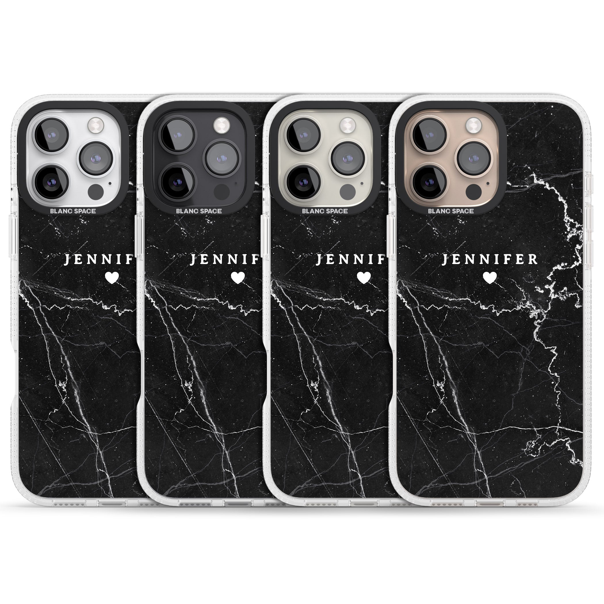 Personalised Black Marble 2 iPhone 16 Pro Max / 16 Pro Clear Case Impact Air - Blanc Space