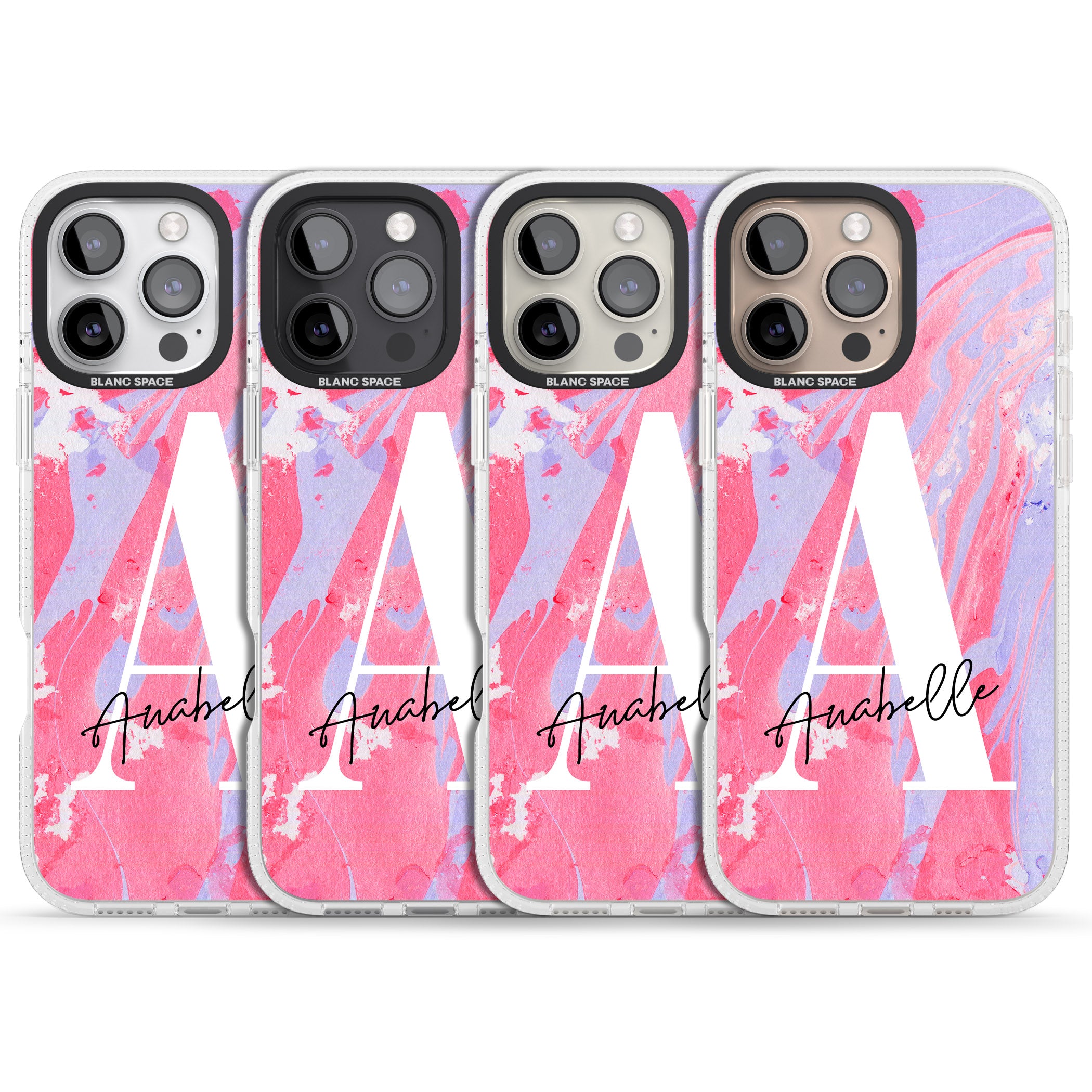Personalised Pink & Purple - Marble iPhone 16 Pro Max / 16 Pro Clear Case Impact Air - Blanc Space