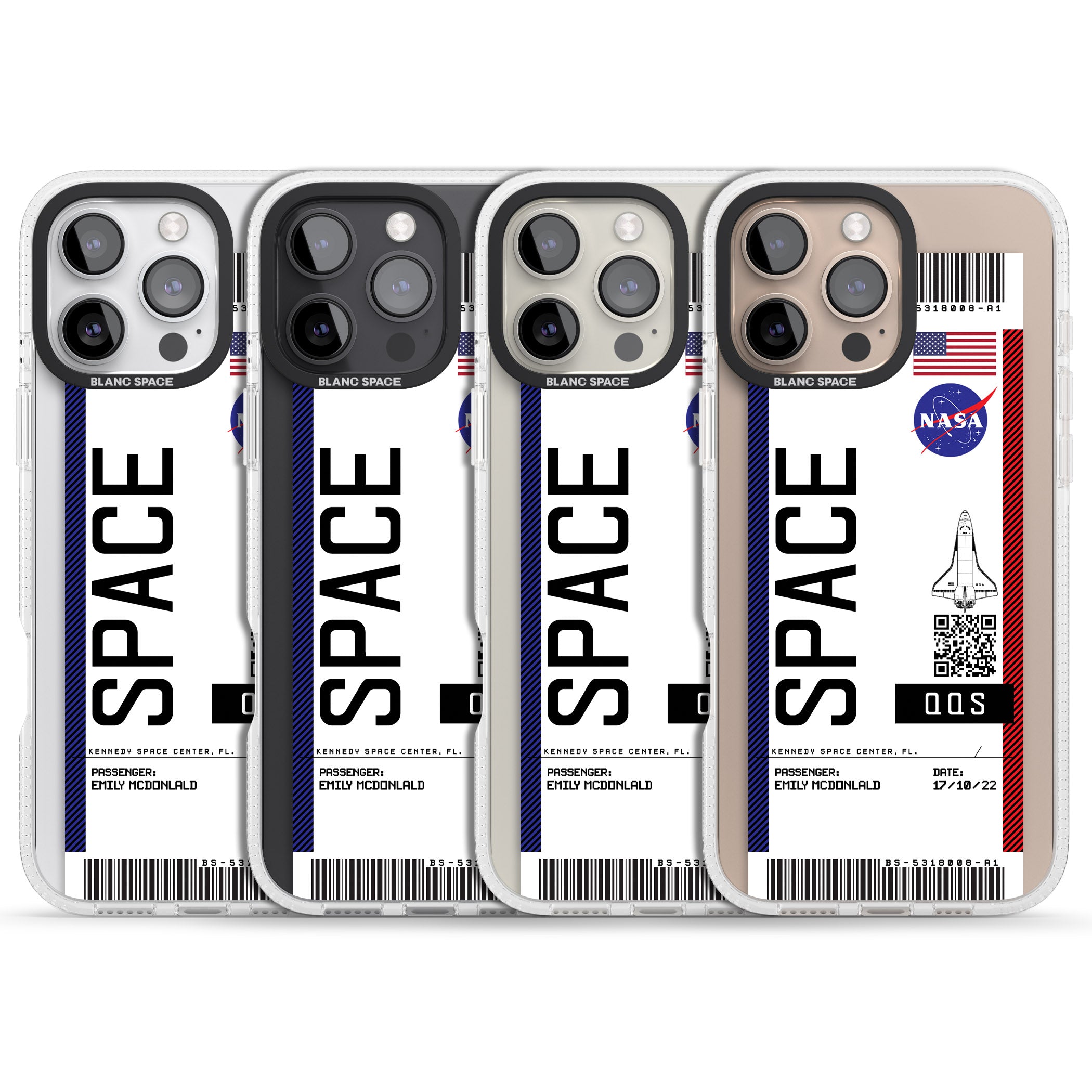 Personalised NASA Boarding Pass (Light) iPhone 16 Pro Max / 16 Pro Clear Case Impact Air - Blanc Space