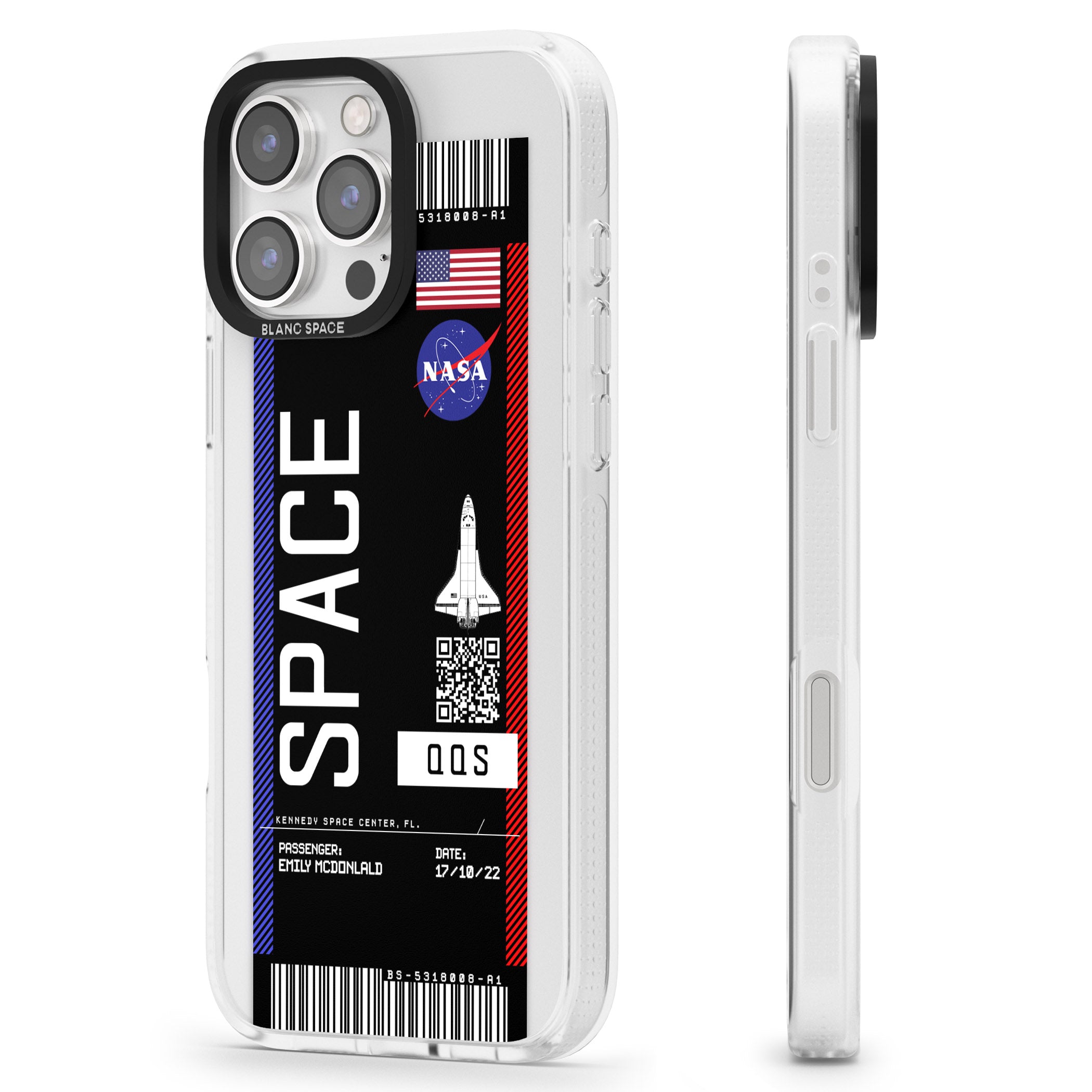 Personalised NASA Boarding Pass (Dark) iPhone 16 Pro Max / 16 Pro Clear Case Impact Air - Blanc Space