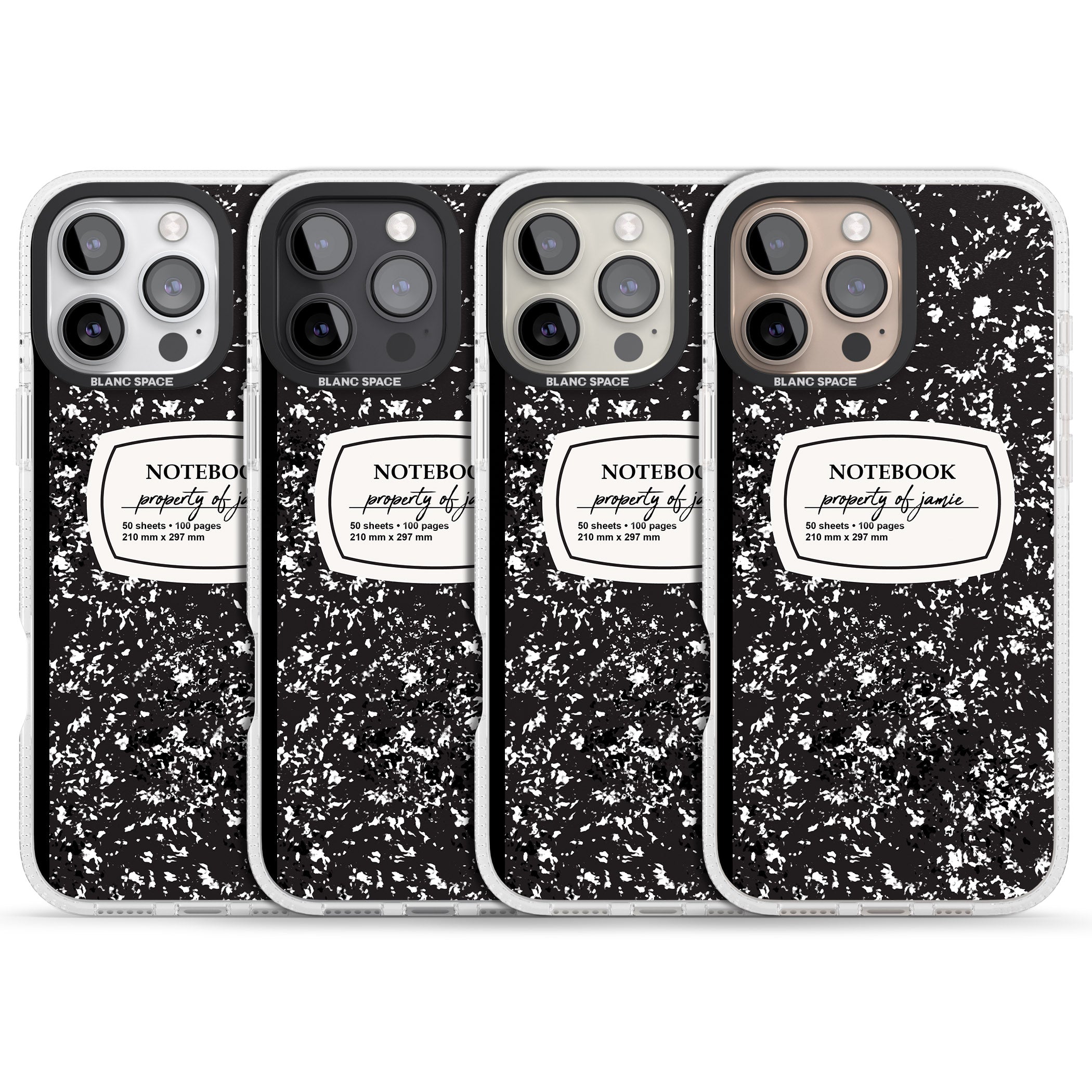 Personalised Notebook Cover iPhone 16 Pro Max / 16 Pro Clear Case Impact Air - Blanc Space