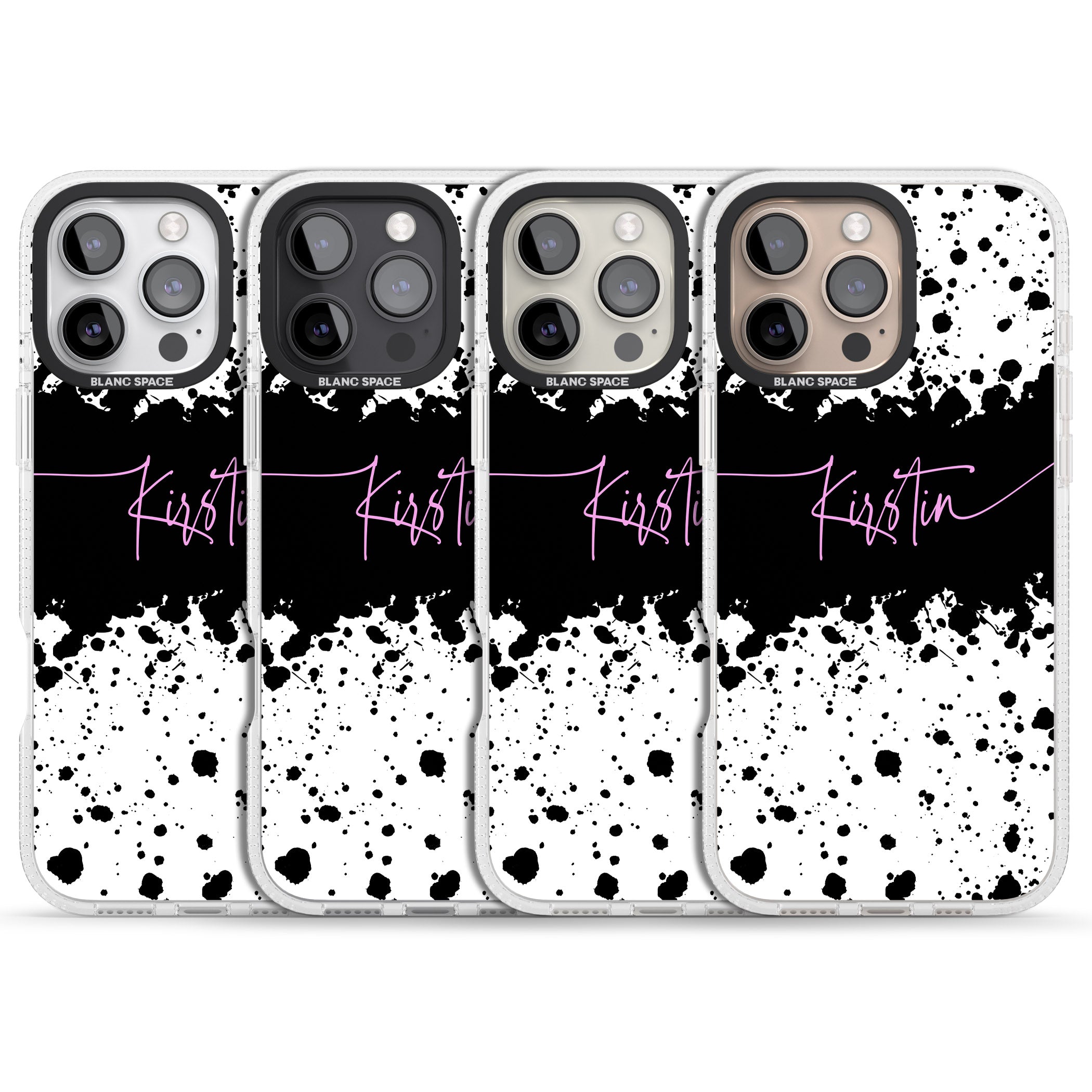 Personalised Black & White Paint Splatters iPhone 16 Pro Max / 16 Pro Clear Case Impact Air - Blanc Space