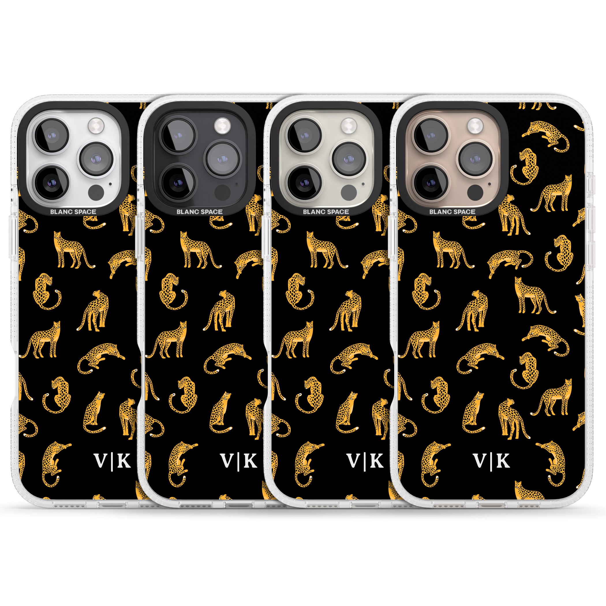 Personalised Cheetah Pattern: Black iPhone 16 Pro Max / 16 Pro Clear Case Impact Air - Blanc Space