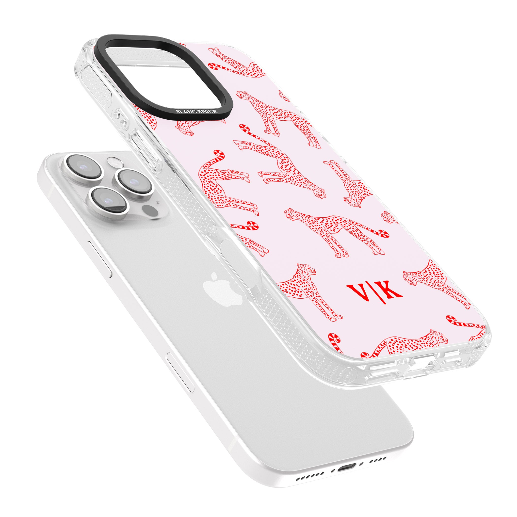 Personalised + Red & Pink Cheetah iPhone 16 Pro Max / 16 Pro Clear Case Impact Air - Blanc Space