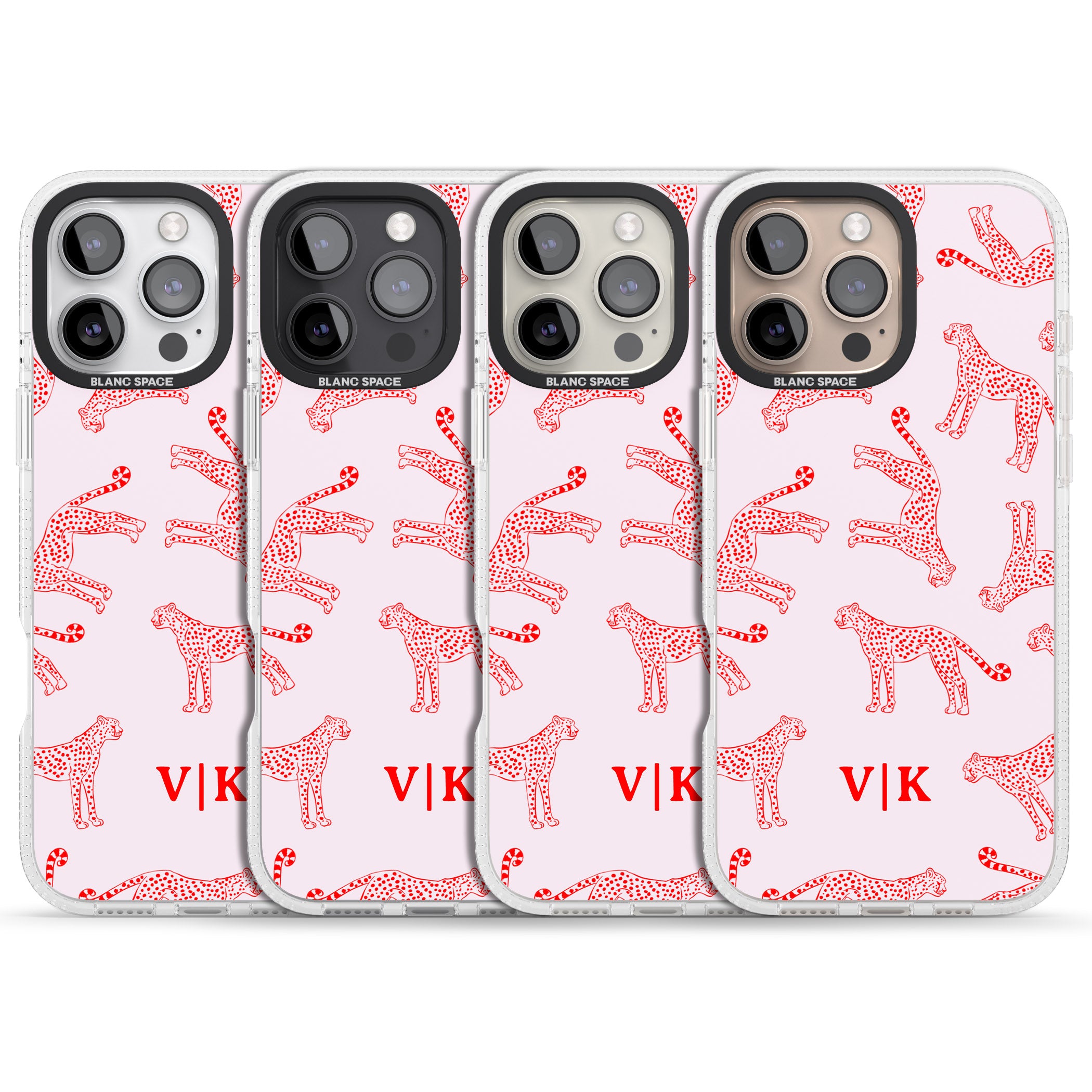 Personalised + Red & Pink Cheetah iPhone 16 Pro Max / 16 Pro Clear Case Impact Air - Blanc Space