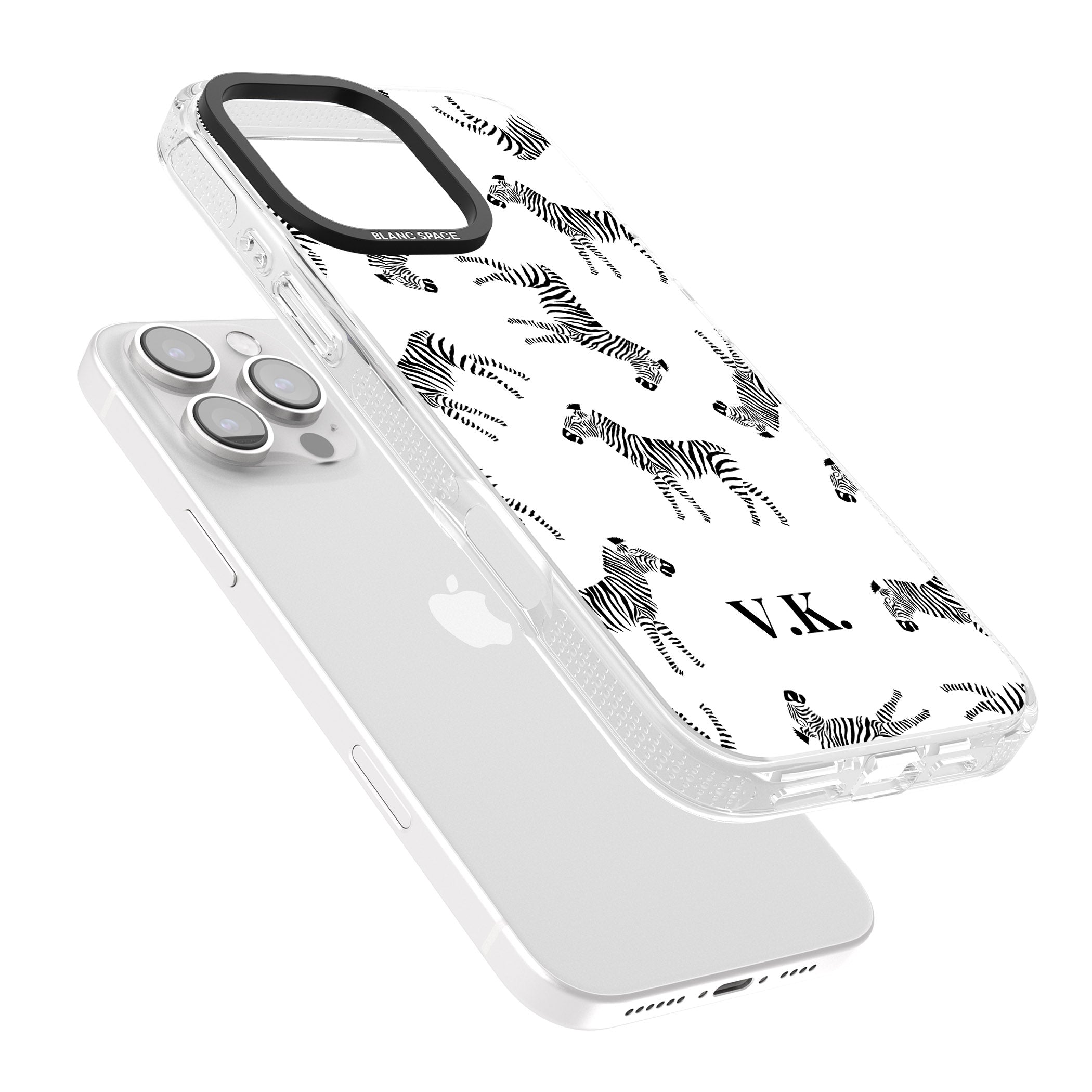 Personalised Zebra Pattern iPhone 16 Pro Max / 16 Pro Clear Case Impact Air - Blanc Space