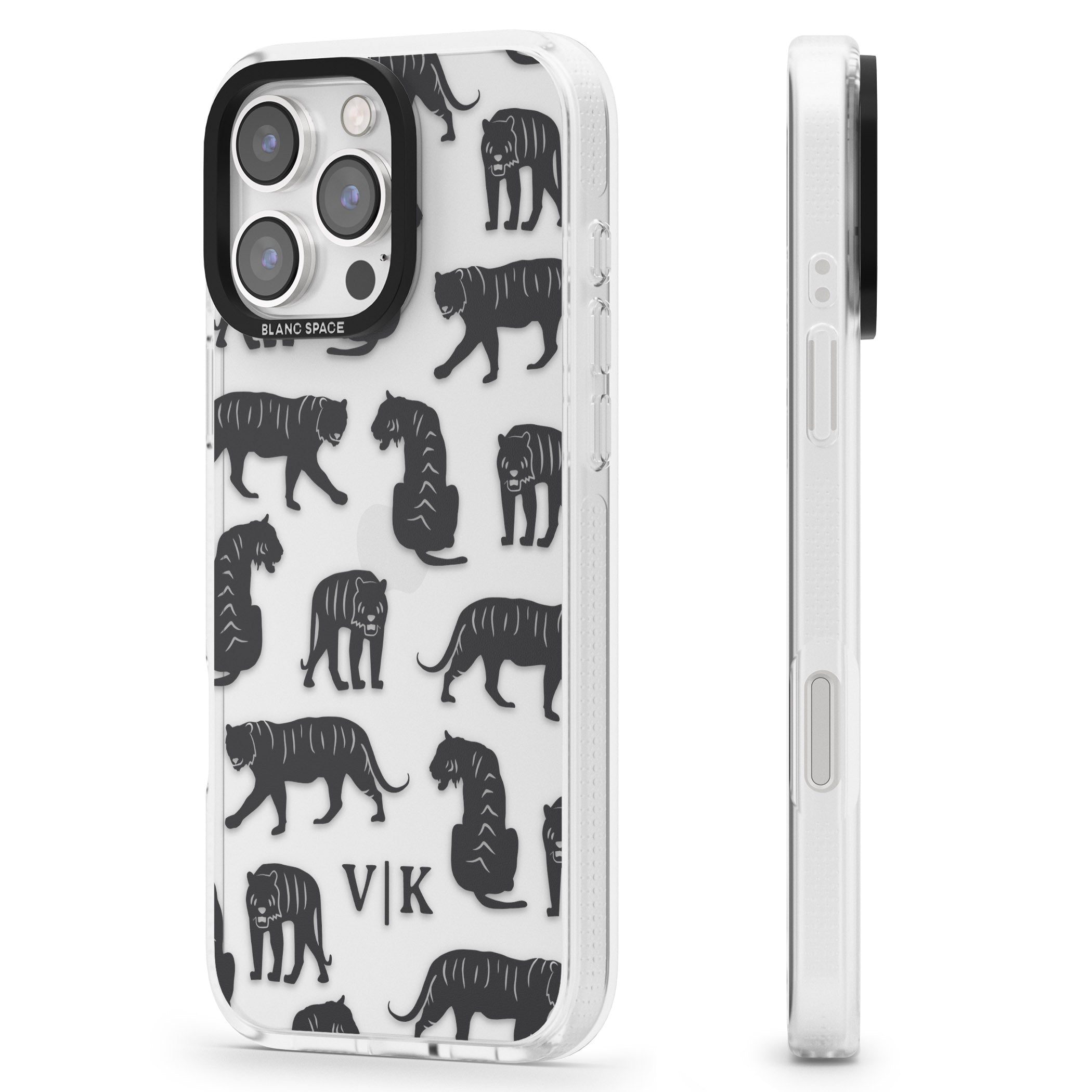 Personalised Tiger Silhouettes iPhone 16 Pro Max / 16 Pro Clear Case Impact Air - Blanc Space