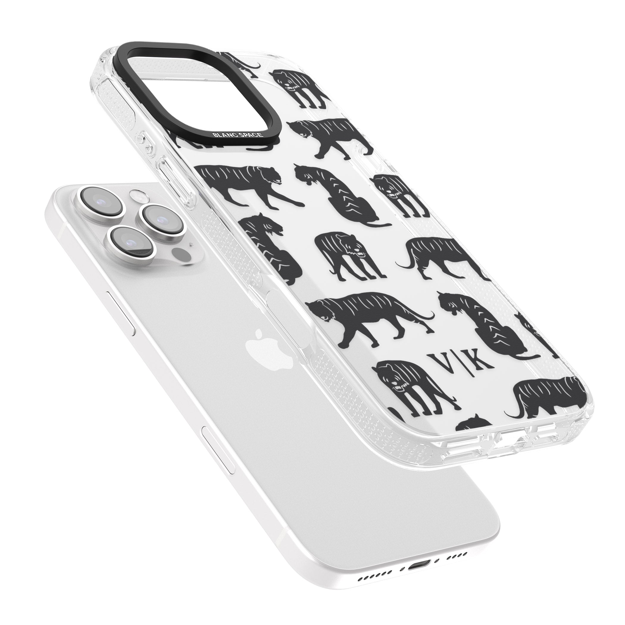 Personalised Tiger Silhouettes iPhone 16 Pro Max / 16 Pro Clear Case Impact Air - Blanc Space