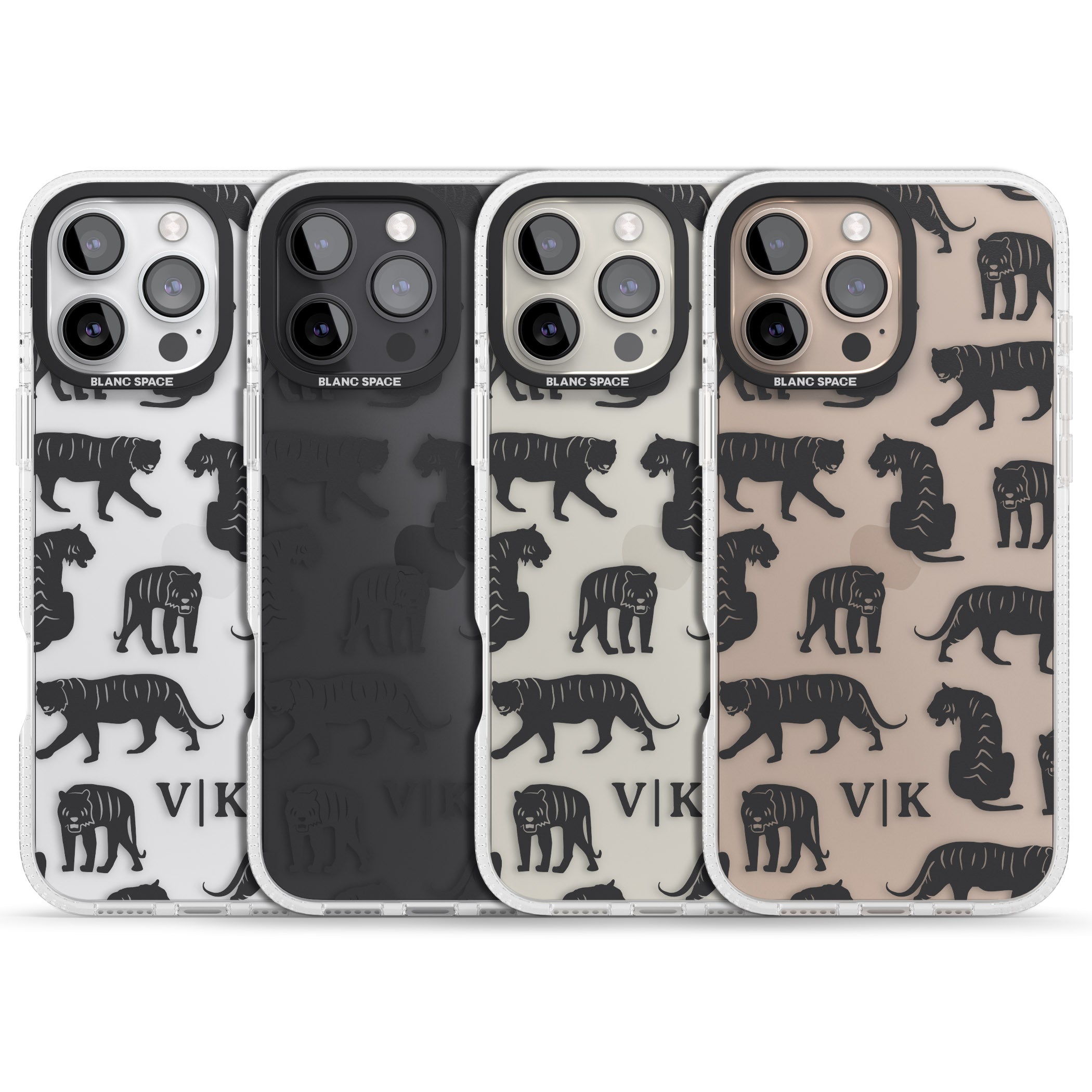 Personalised Tiger Silhouettes iPhone 16 Pro Max / 16 Pro Clear Case Impact Air - Blanc Space
