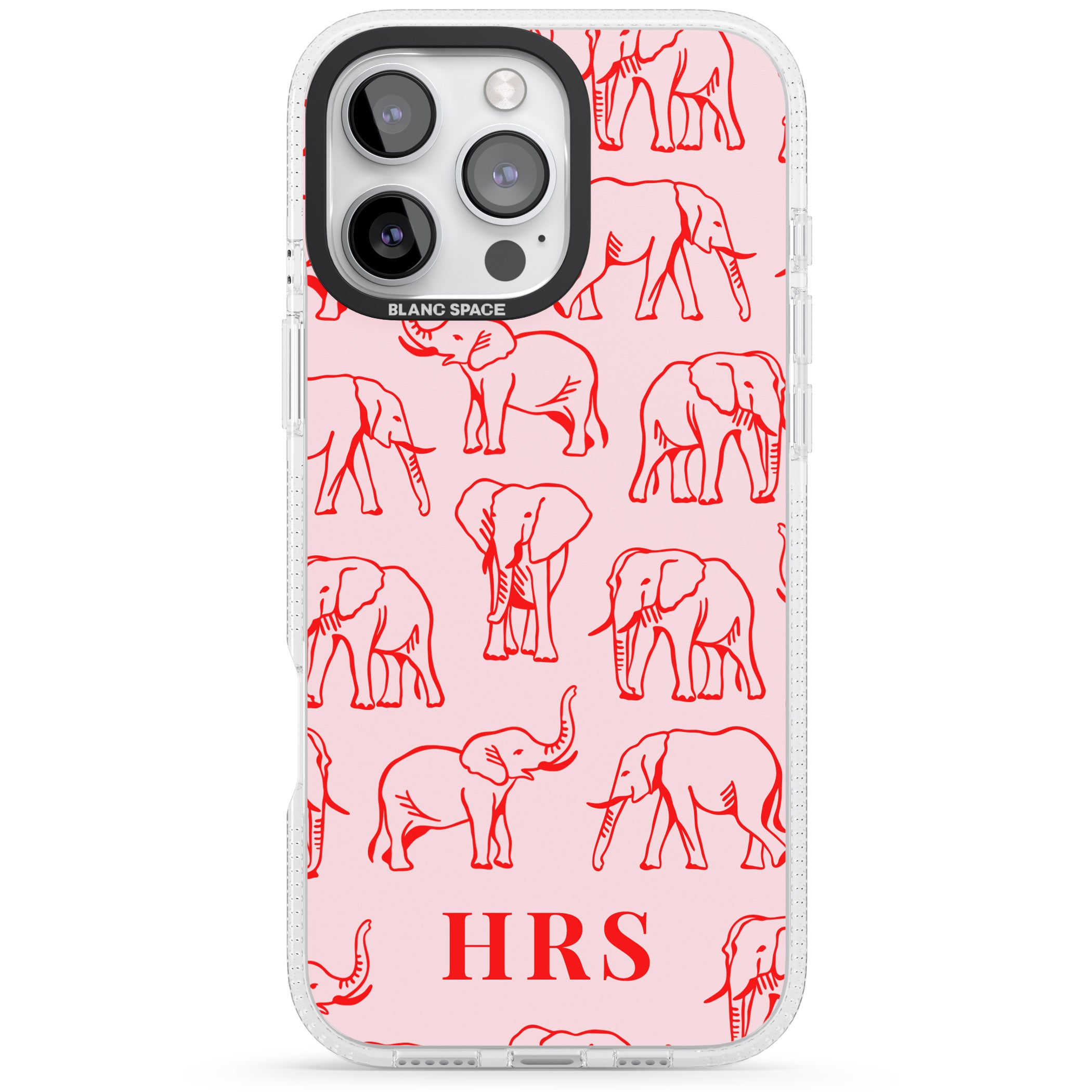 Personalised Red Elephant Outlines on Pink iPhone 16 Pro Max / 16 Pro Clear Case Impact Air - Blanc Space