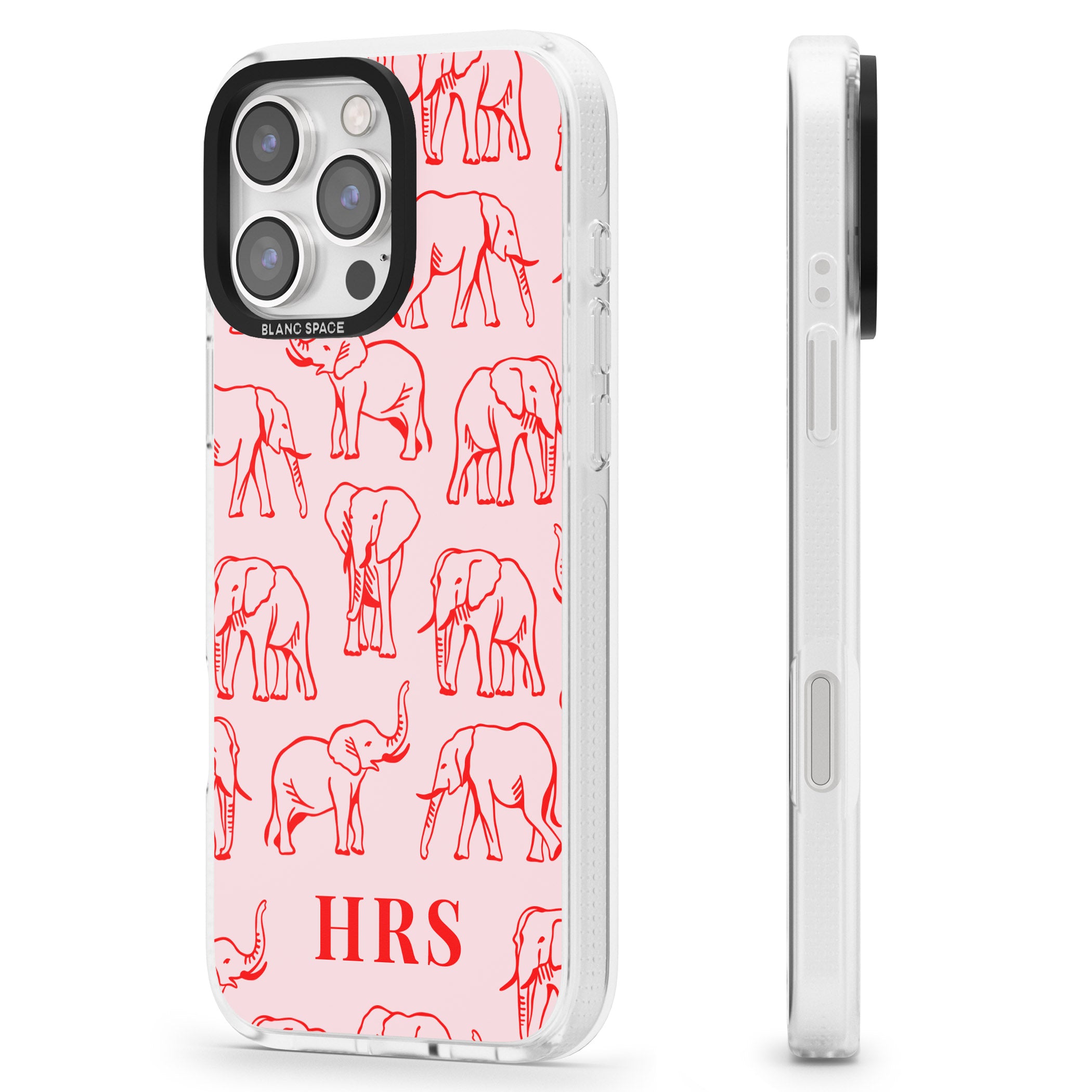 Personalised Red Elephant Outlines on Pink iPhone 16 Pro Max / 16 Pro Clear Case Impact Air - Blanc Space