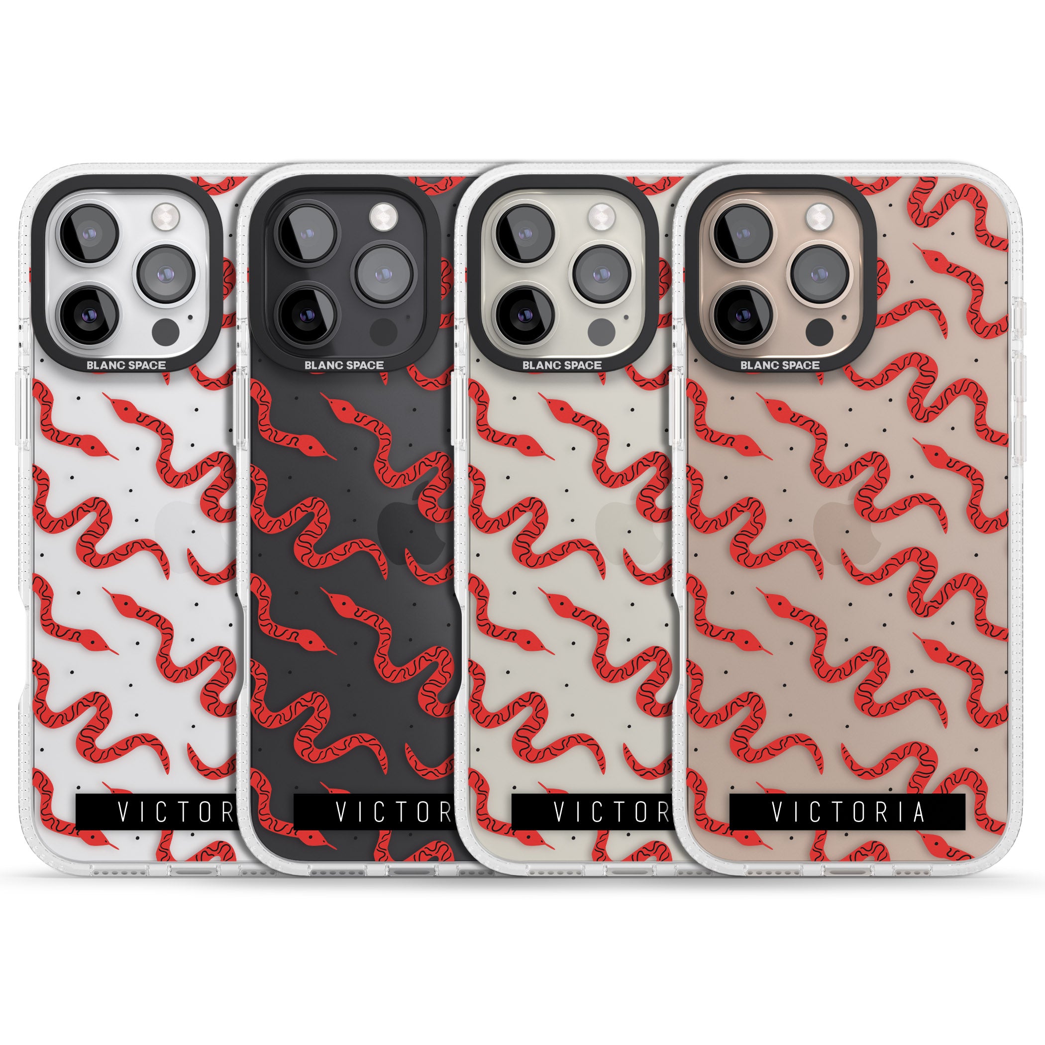 Personalised Snake Pattern iPhone 16 Pro Max / 16 Pro Clear Case Impact Air - Blanc Space