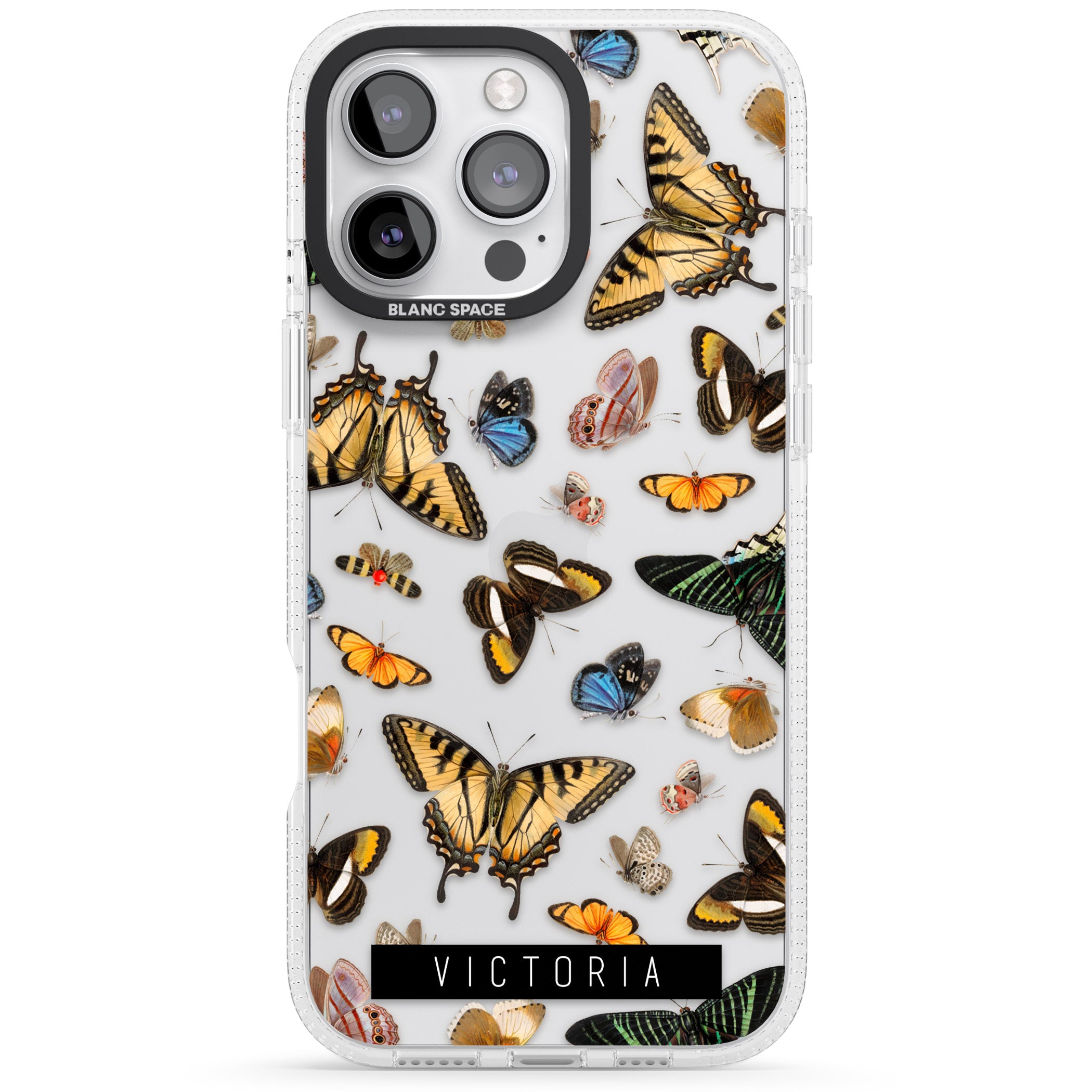 Personalised Photorealistic Butterfly iPhone 16 Pro Max / 16 Pro Clear Case Impact Air - Blanc Space