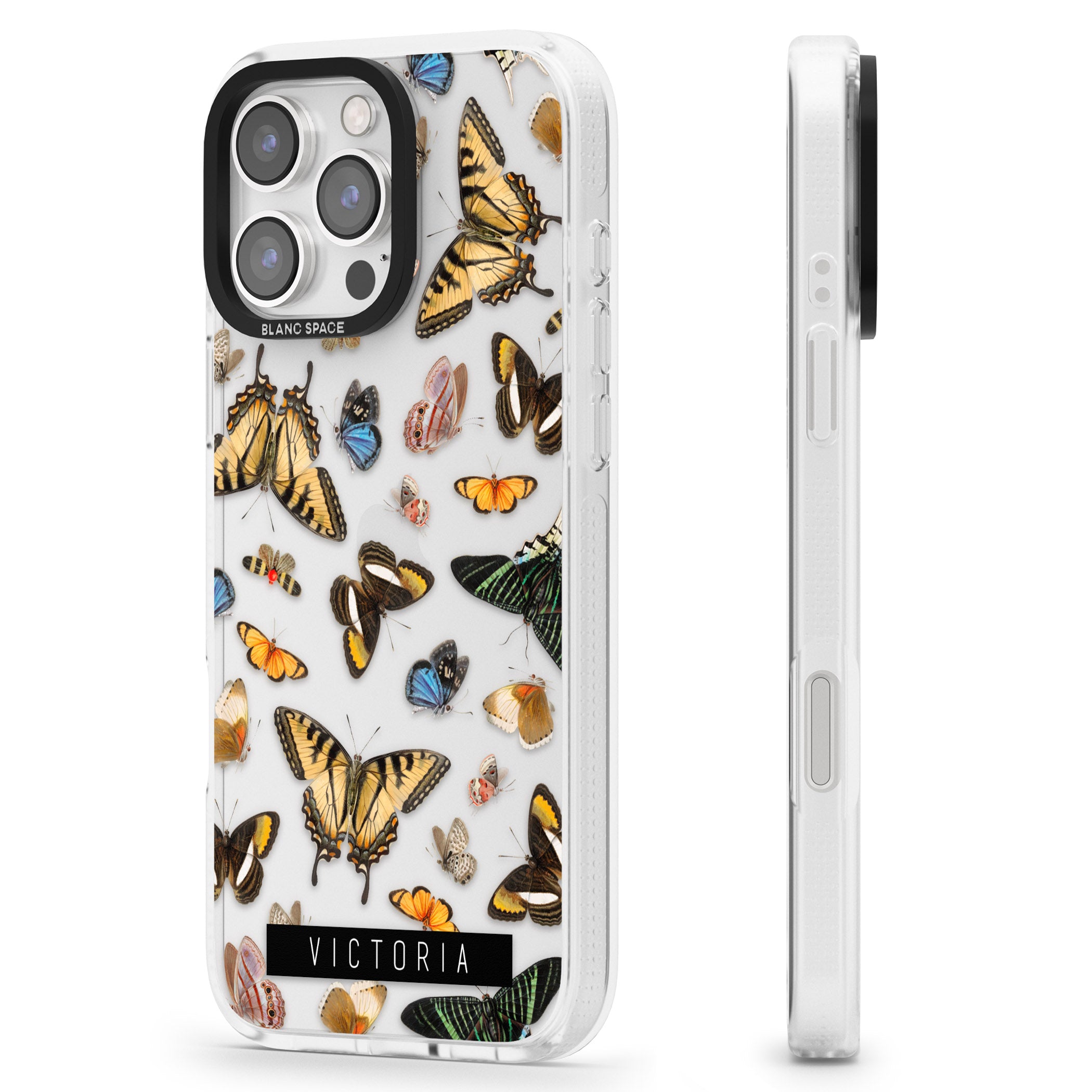 Personalised Photorealistic Butterfly iPhone 16 Pro Max / 16 Pro Clear Case Impact Air - Blanc Space