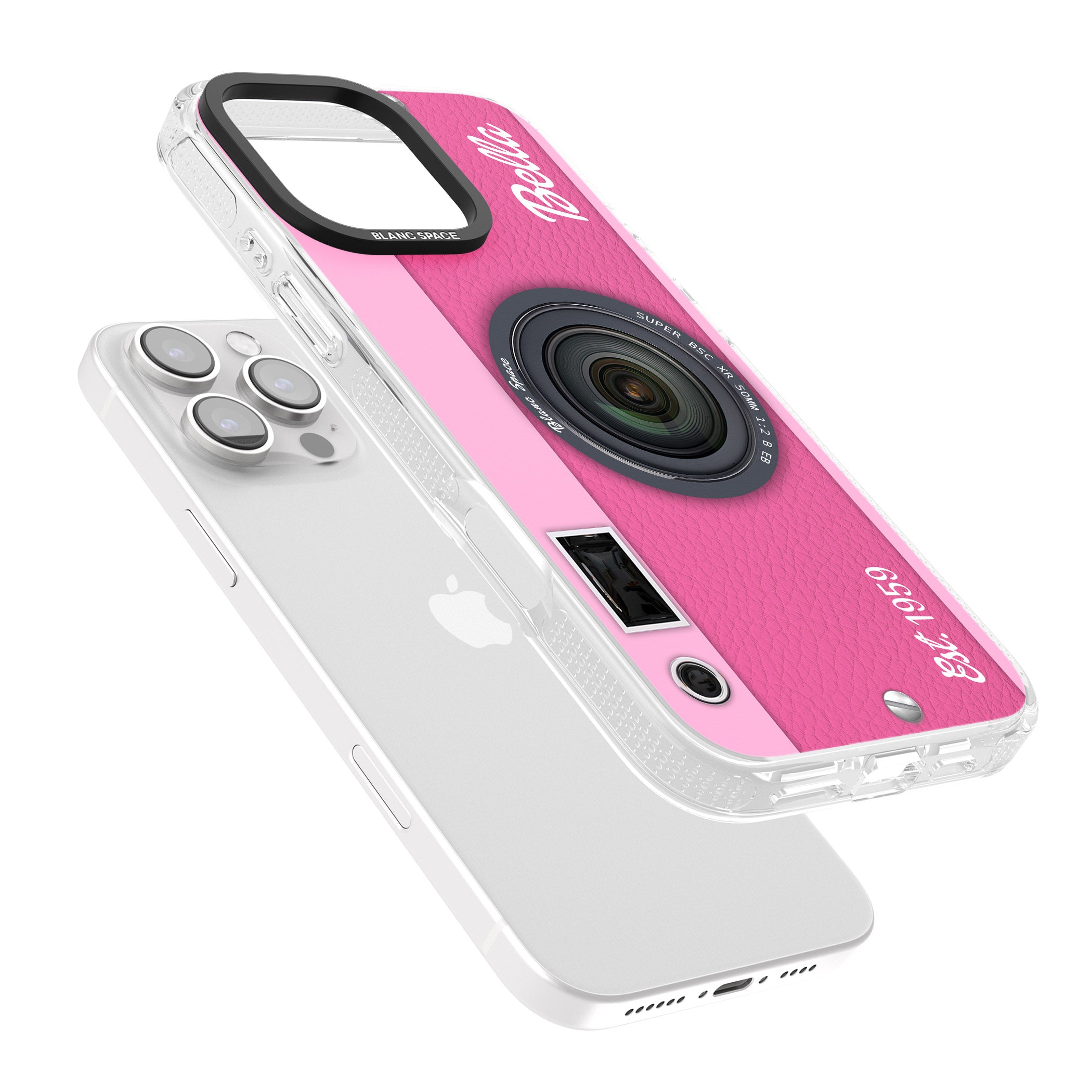 Personalised Pink Dream Camera iPhone 16 Pro Max / 16 Pro Clear Case Impact Air - Blanc Space