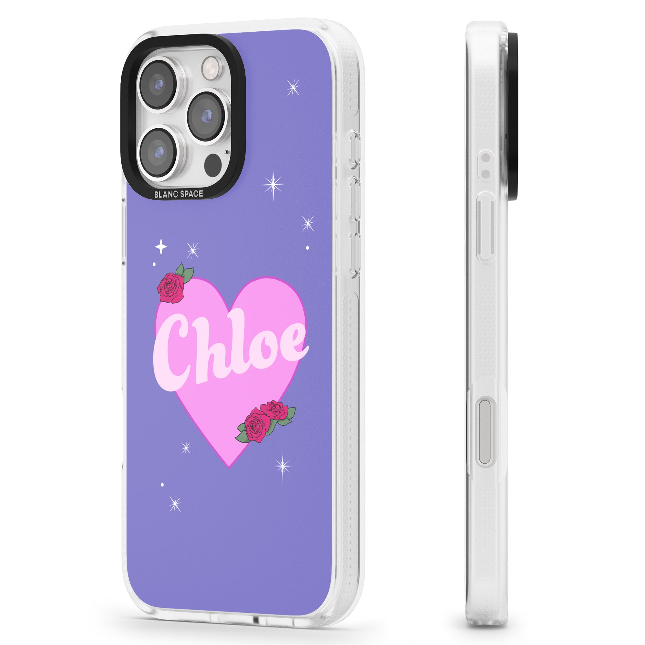 Personalised Glamorous Love Heart iPhone 16 Pro Max / 16 Pro Clear Case Impact Air - Blanc Space