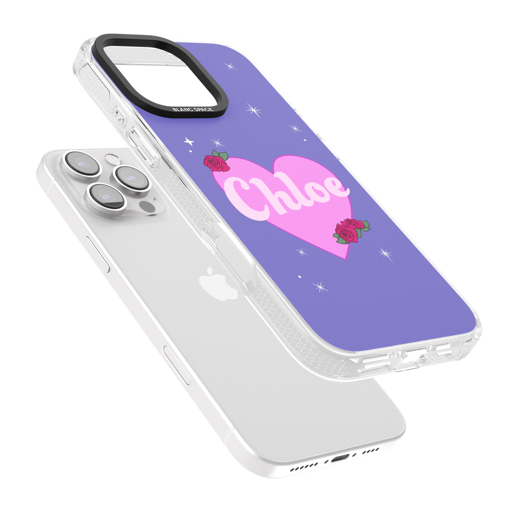 Personalised Glamorous Love Heart iPhone 16 Pro Max / 16 Pro Clear Case Impact Air - Blanc Space