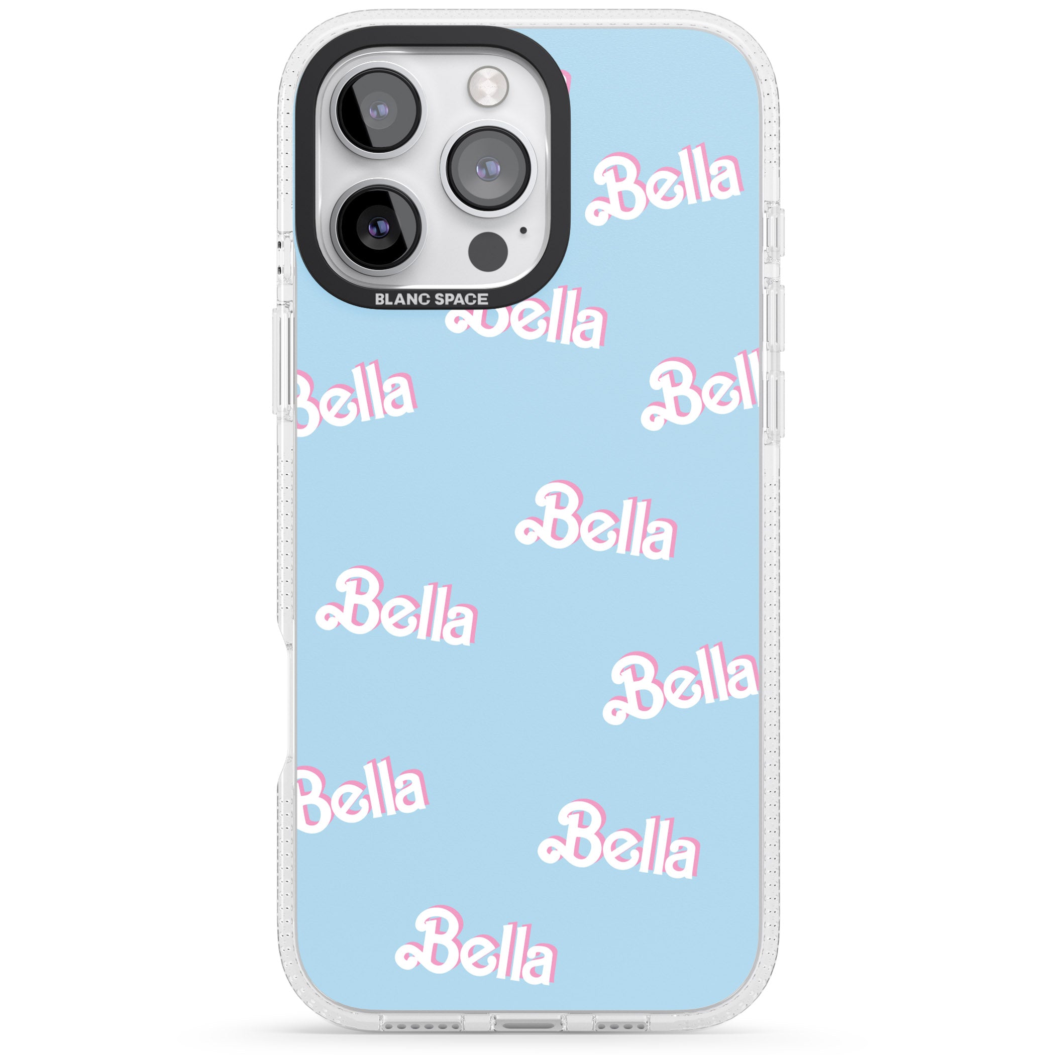 Personalised Cute Name Pattern iPhone 16 Pro Max / 16 Pro Clear Case Impact Air - Blanc Space
