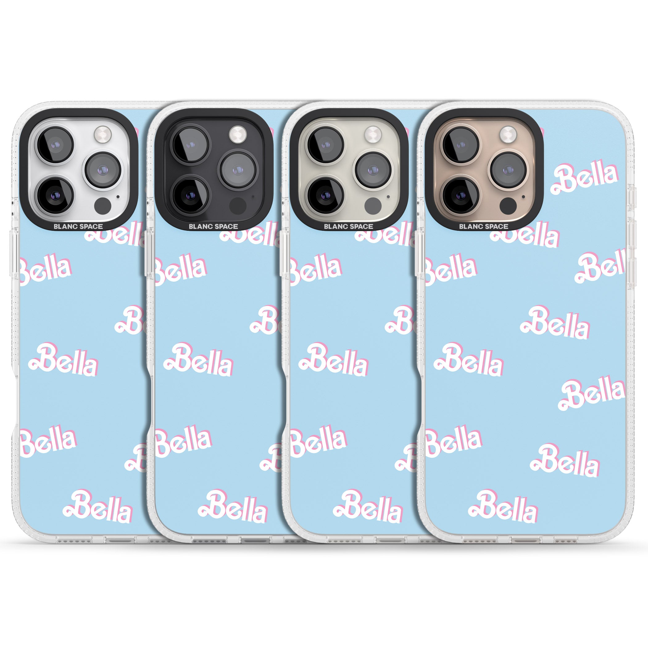Personalised Cute Name Pattern iPhone 16 Pro Max / 16 Pro Clear Case Impact Air - Blanc Space