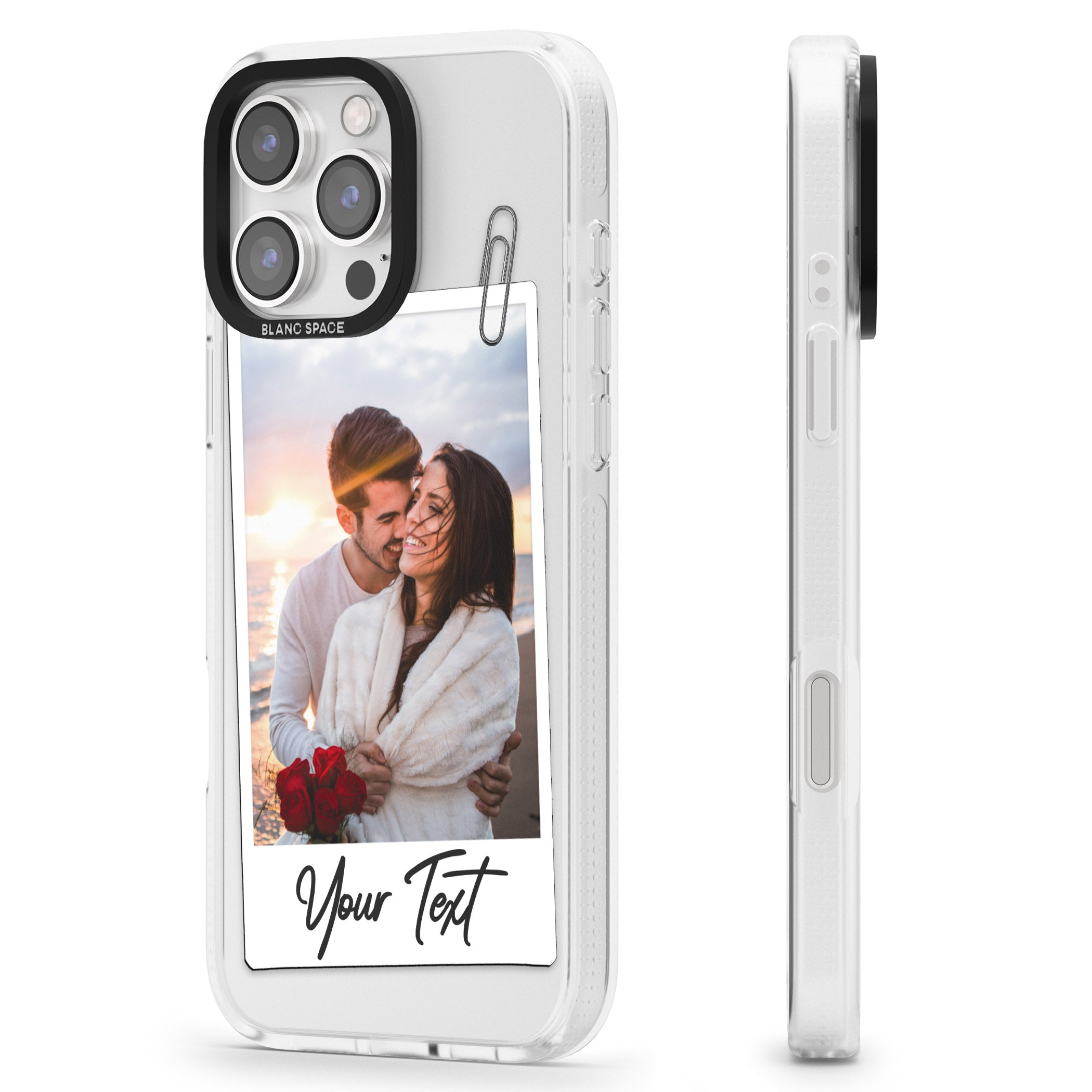 Personalised Instant Camera Photo iPhone 16 Pro Max / 16 Pro Clear Case Impact Air - Blanc Space