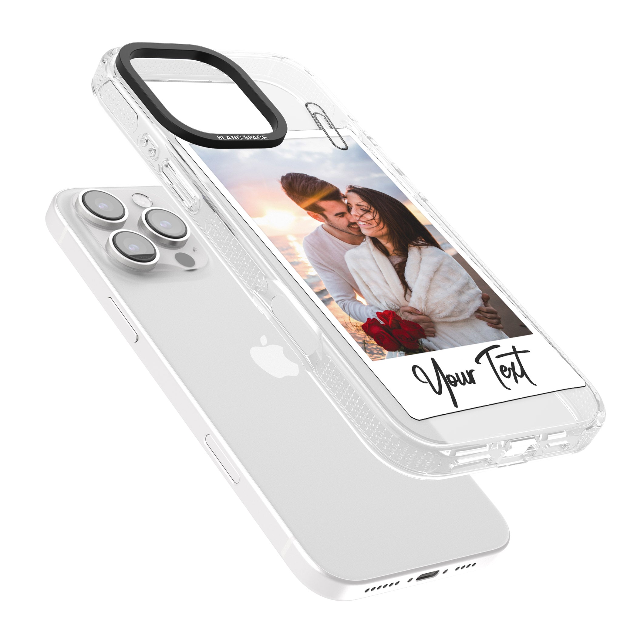 Personalised Instant Camera Photo iPhone 16 Pro Max / 16 Pro Clear Case Impact Air - Blanc Space