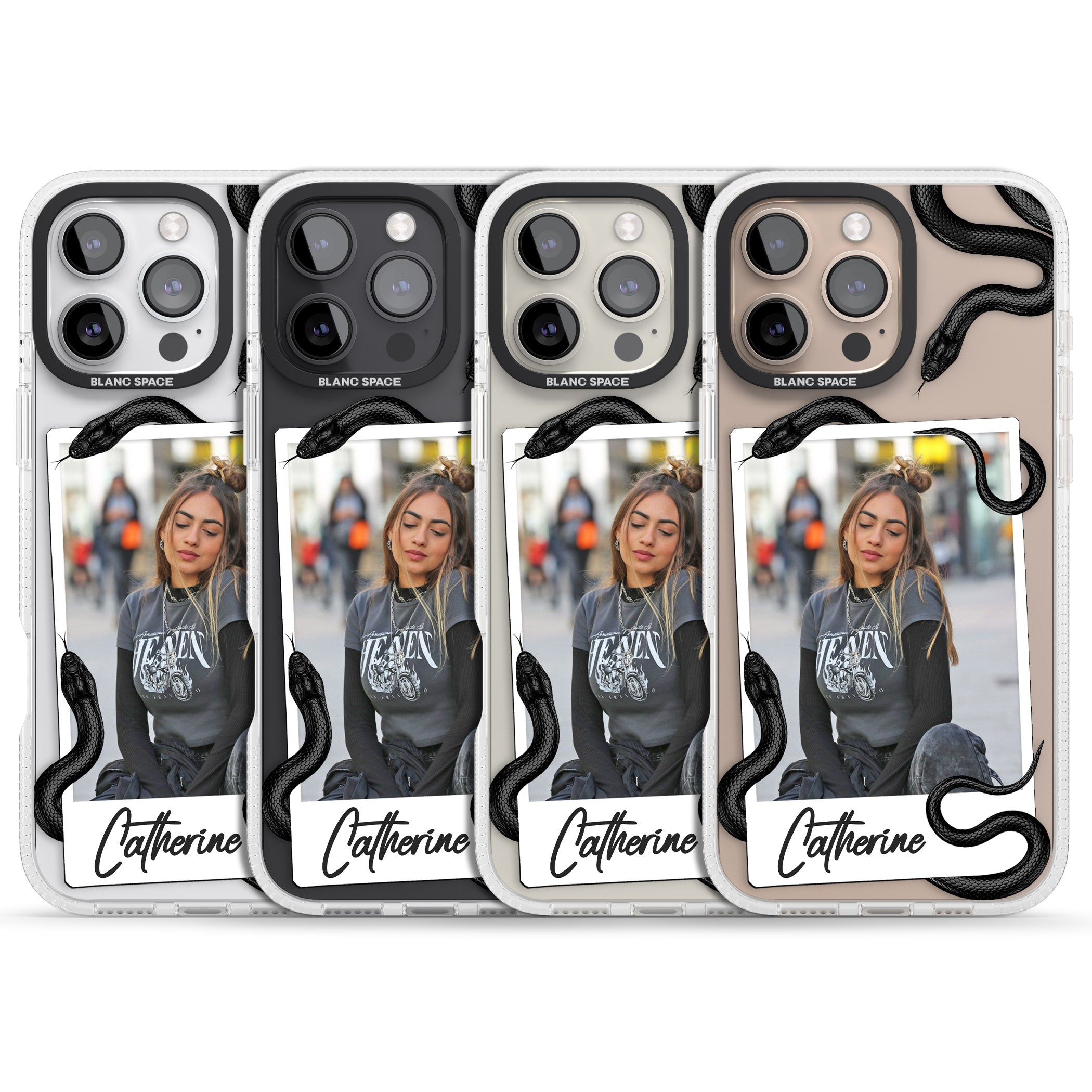 Personalised Snake Instant Photo iPhone 16 Pro Max / 16 Pro Clear Case Impact Air - Blanc Space