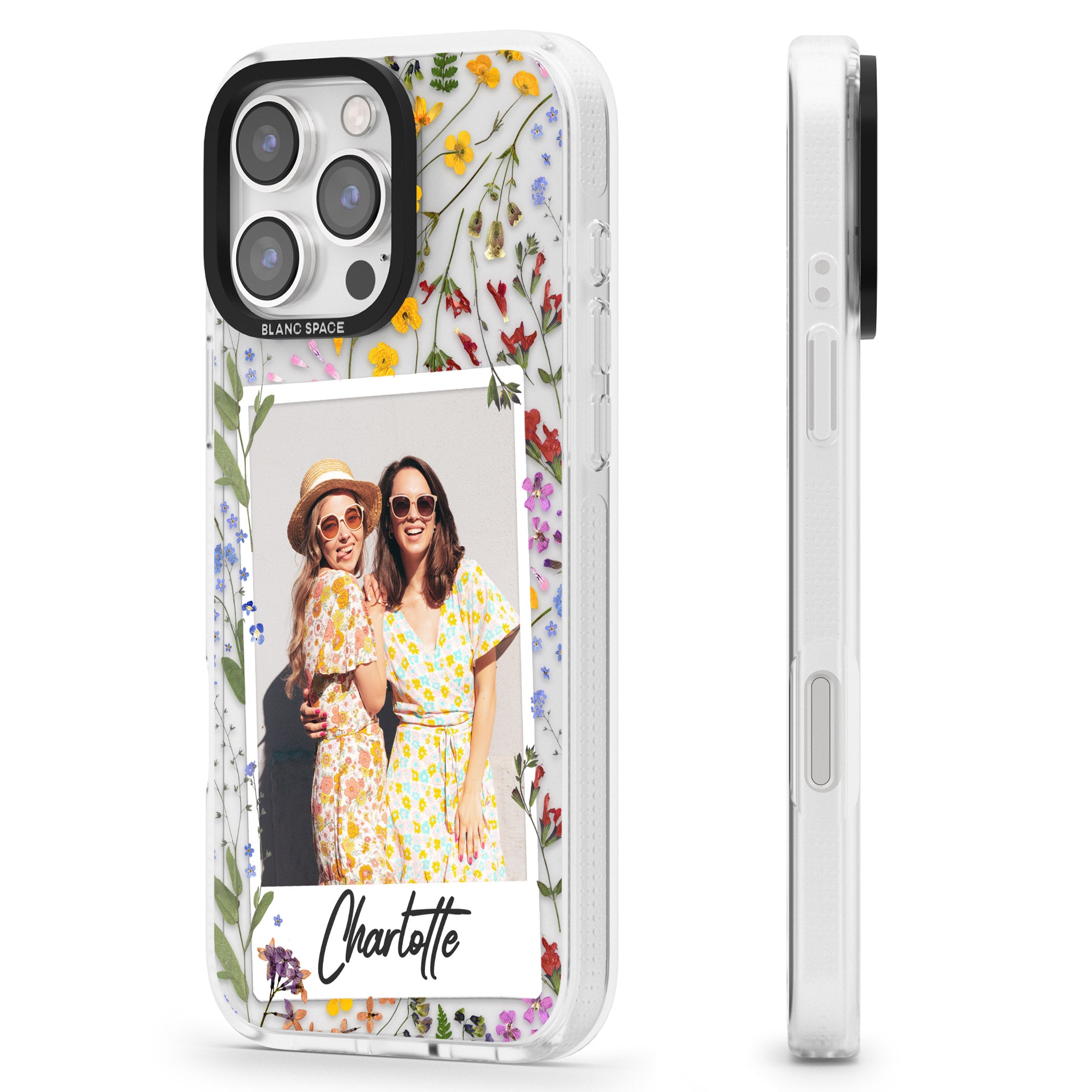 Personalised Wildflower Instant Photo iPhone 16 Pro Max / 16 Pro Clear Case Impact Air - Blanc Space
