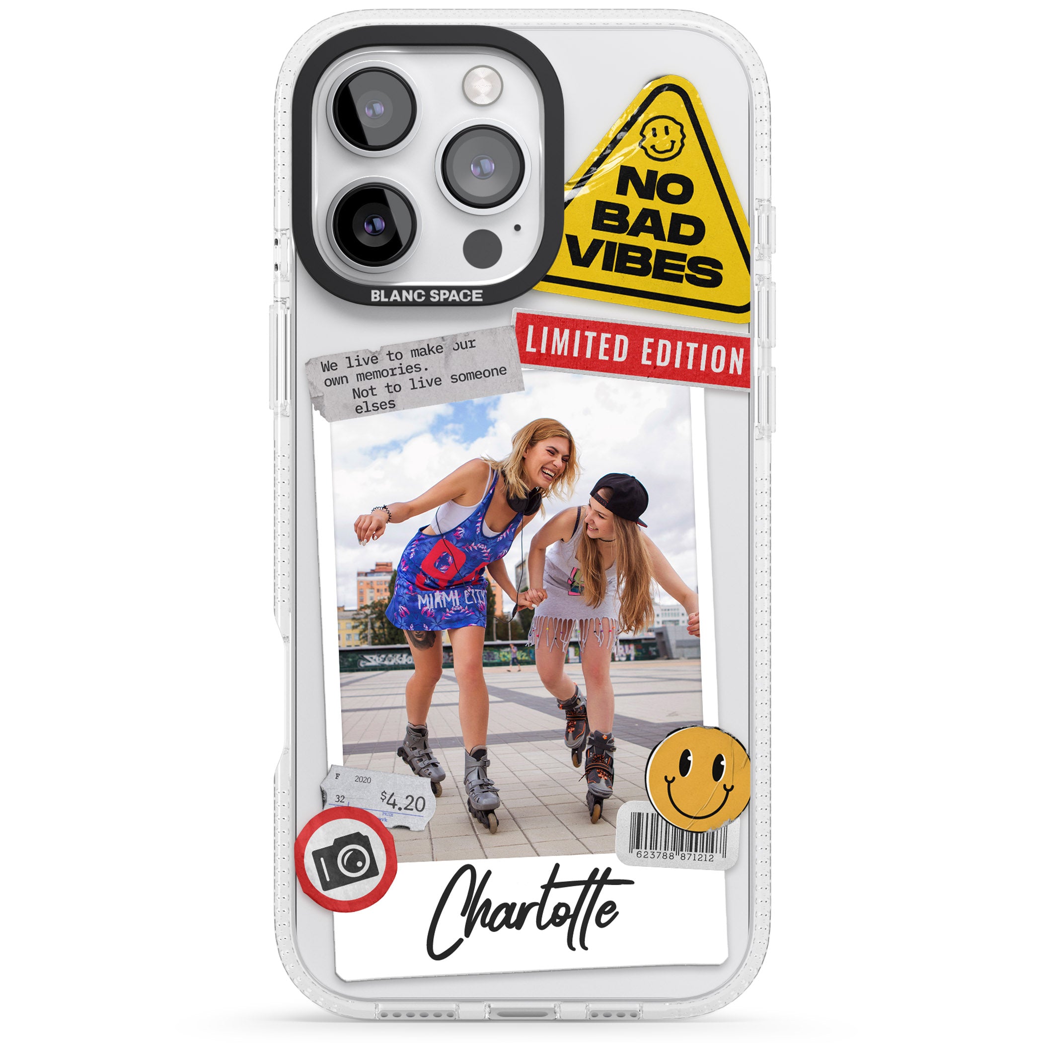 Personalised Sticker Mix Instant Photo iPhone 16 Pro Max / 16 Pro Clear Case Impact Air - Blanc Space