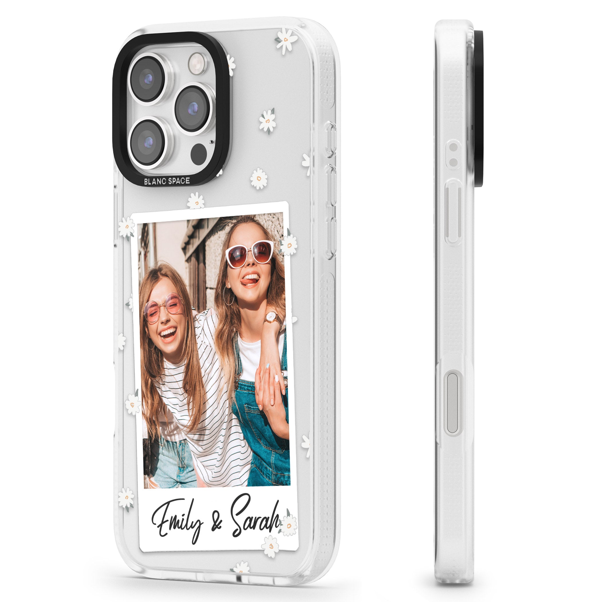 Personalised Daisy Instant Photo iPhone 16 Pro Max / 16 Pro Clear Case Impact Air - Blanc Space