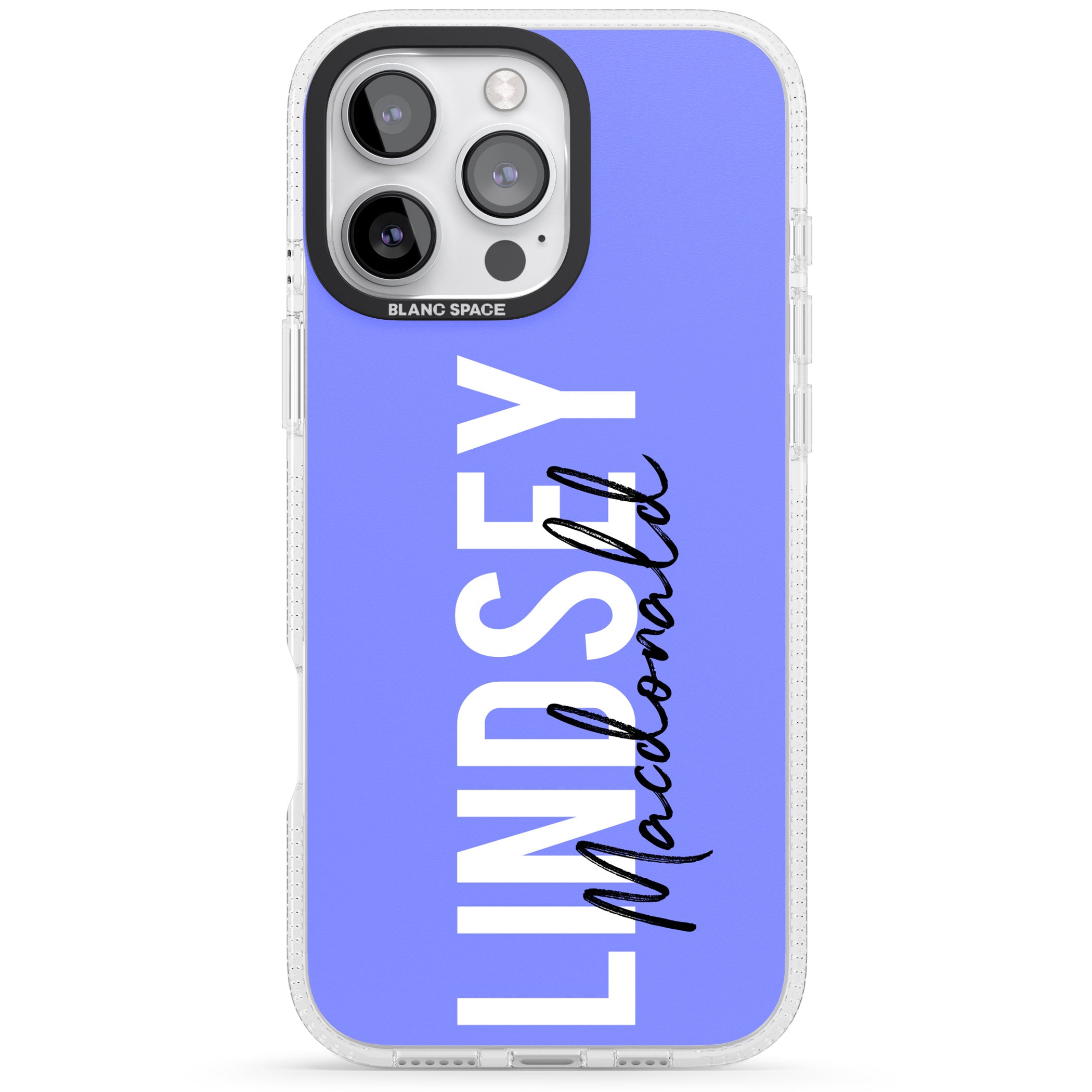 Personalised Bold Name: Purple iPhone 16 Pro Max / 16 Pro Clear Case Impact Air - Blanc Space