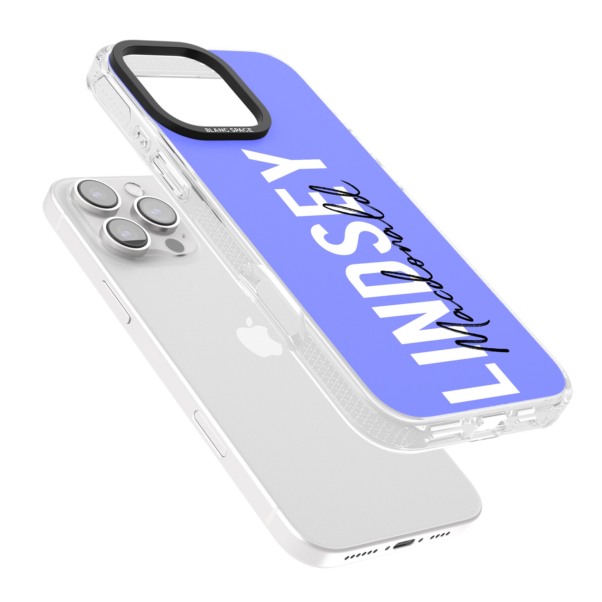 Personalised Bold Name: Purple iPhone 16 Pro Max / 16 Pro Clear Case Impact Air - Blanc Space