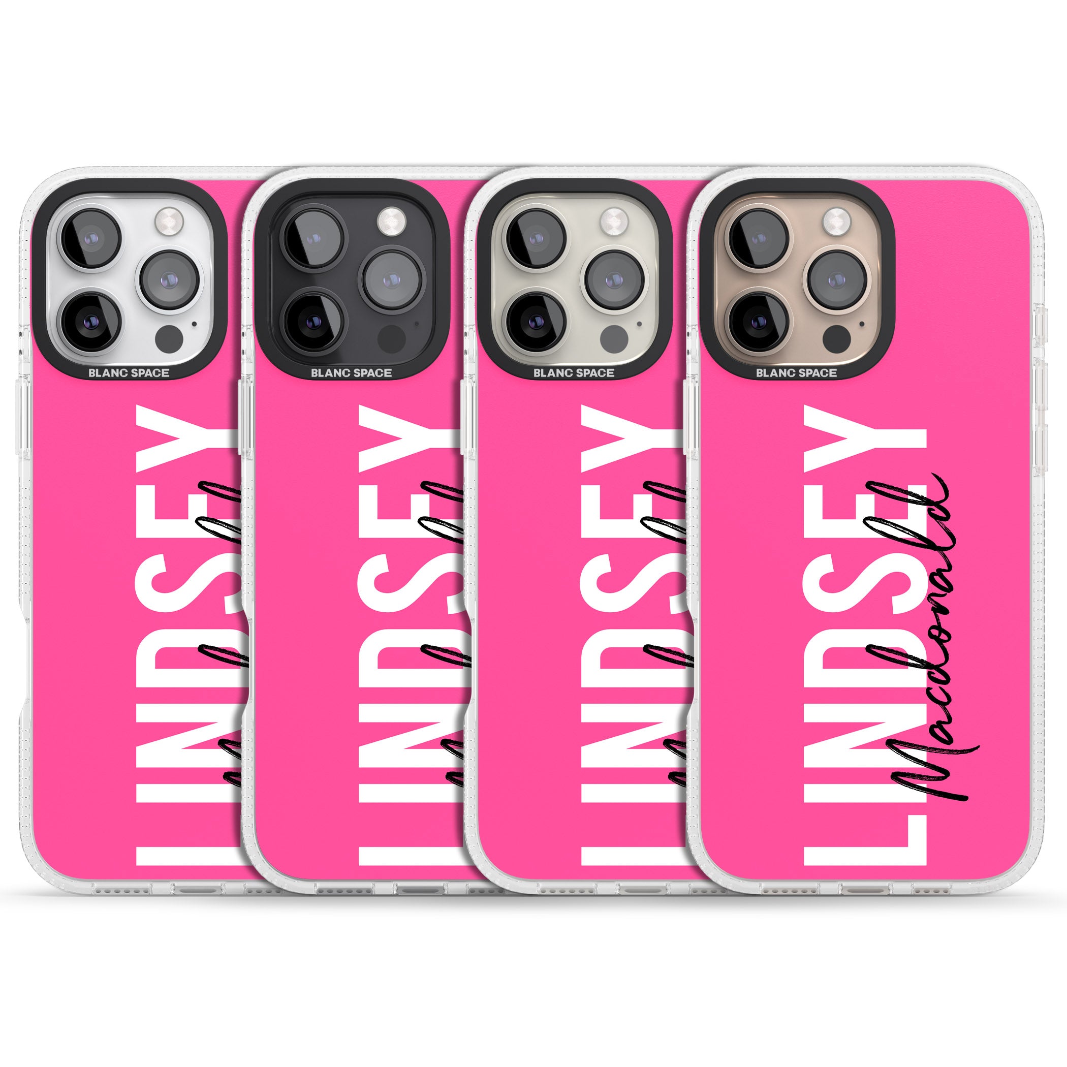 Personalised Bold Name: Pink iPhone 16 Pro Max / 16 Pro Clear Case Impact Air - Blanc Space