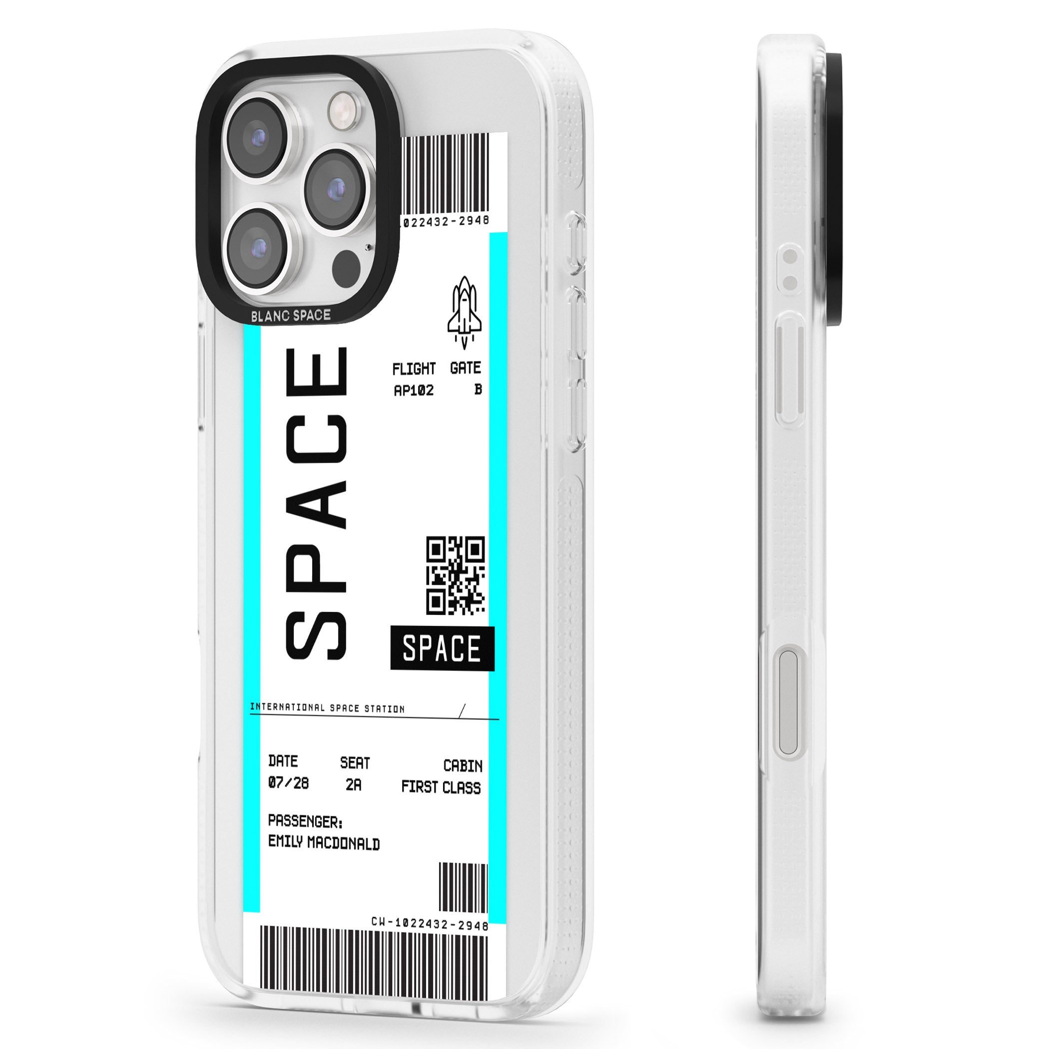 Personalised Space Space Travel Ticket iPhone 16 Pro Max / 16 Pro Clear Case Impact Air - Blanc Space