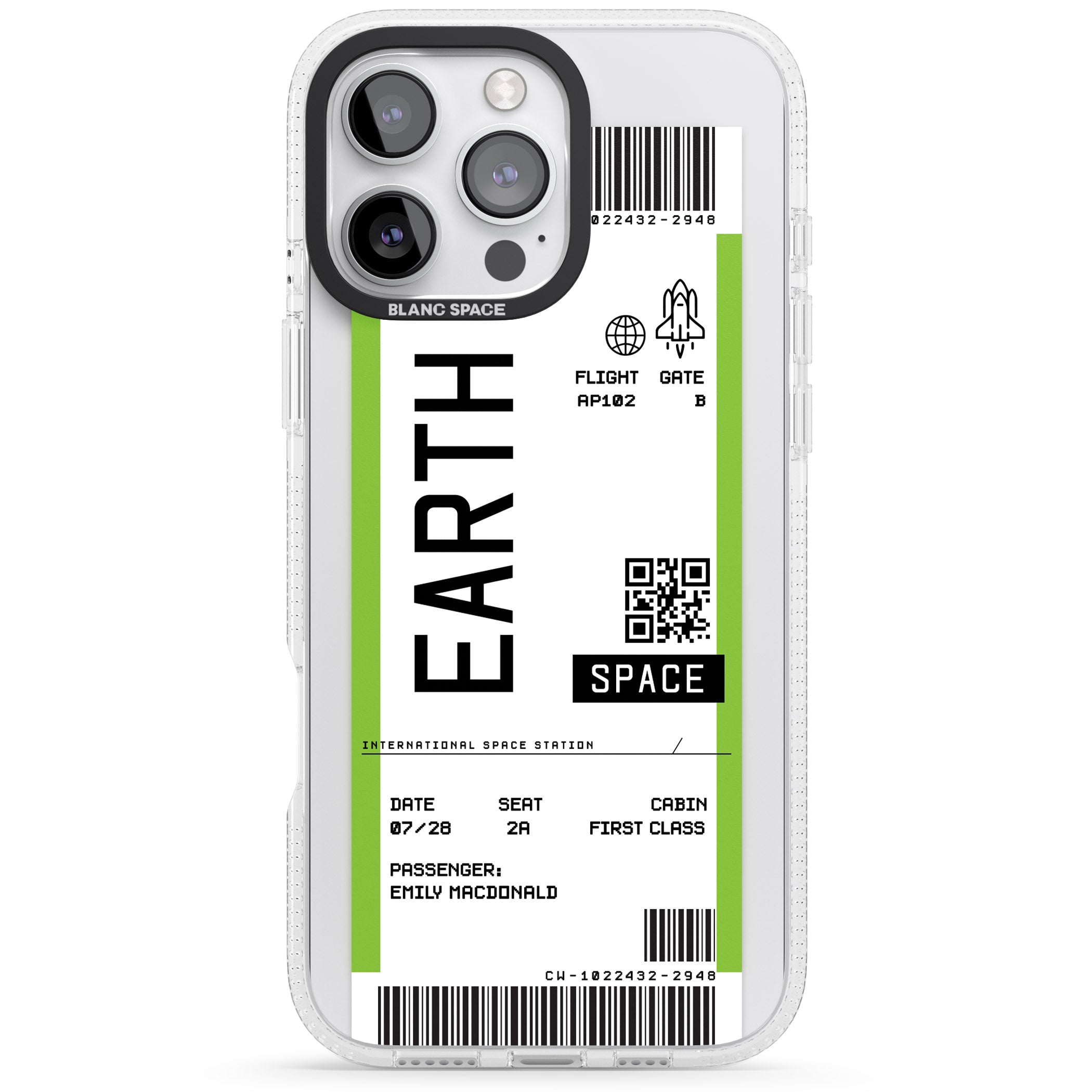 Personalised Earth Space Travel Ticket iPhone 16 Pro Max / 16 Pro Clear Case Impact Air - Blanc Space