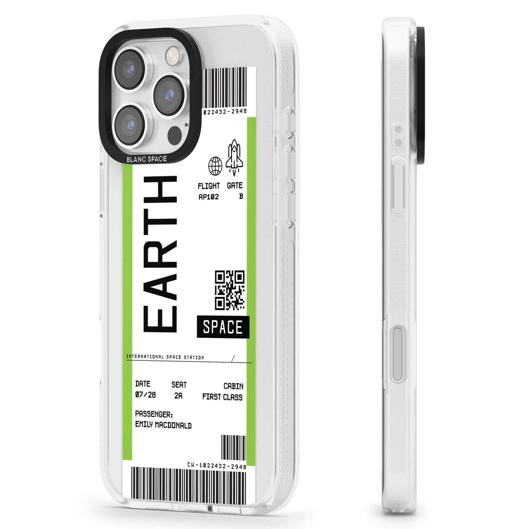 Personalised Earth Space Travel Ticket iPhone 16 Pro Max / 16 Pro Clear Case Impact Air - Blanc Space