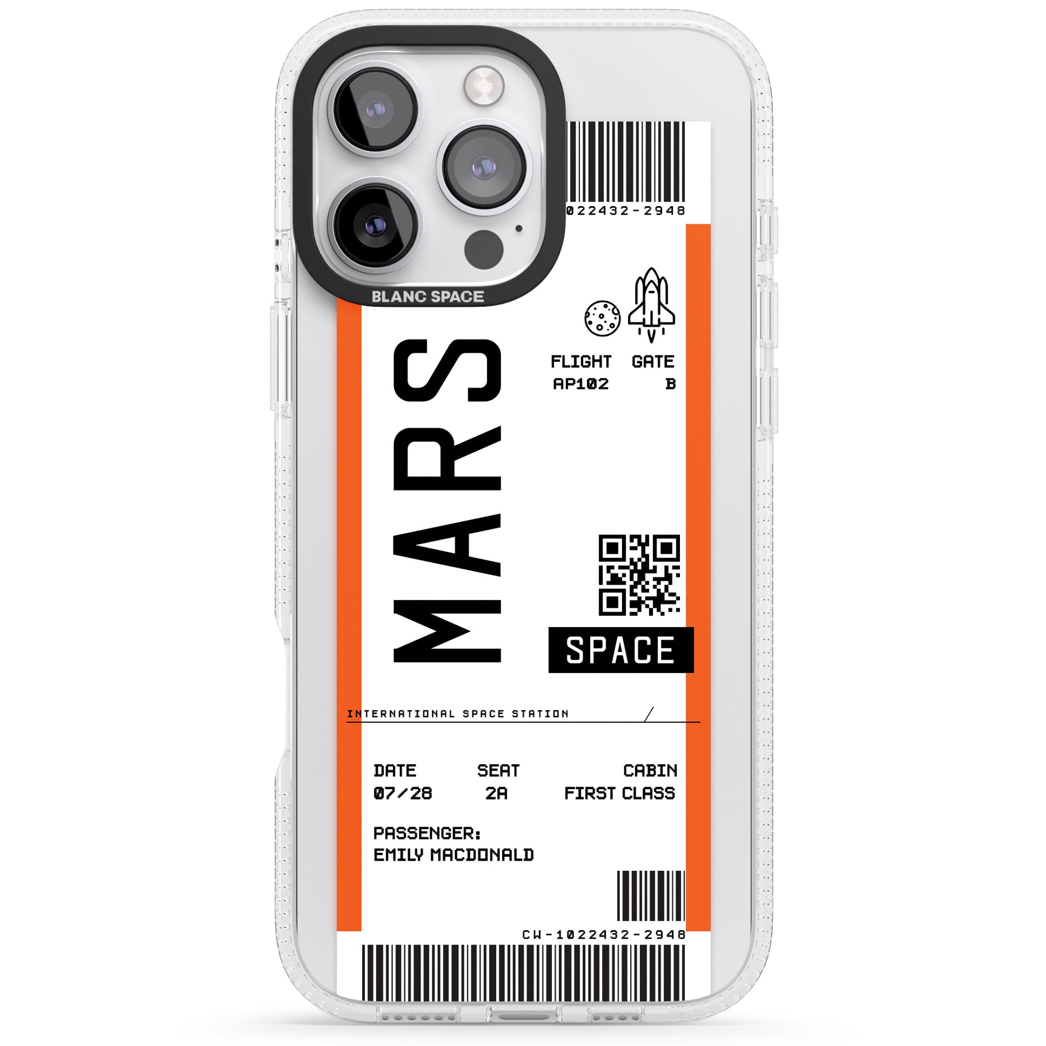 Personalised Mars Space Travel Ticket iPhone 16 Pro Max / 16 Pro Clear Case Impact Air - Blanc Space