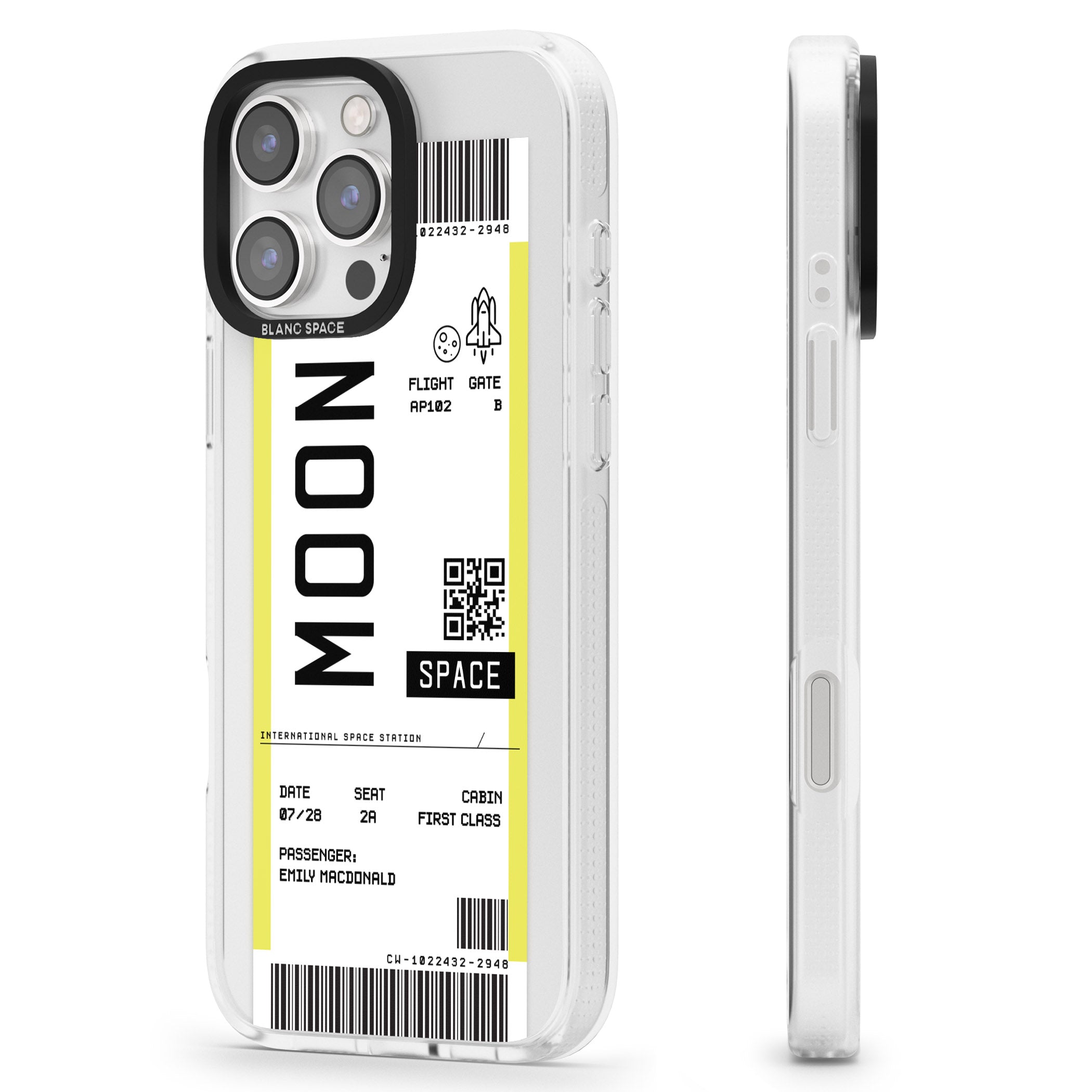 Personalised Moon Space Travel Ticket iPhone 16 Pro Max / 16 Pro Clear Case Impact Air - Blanc Space