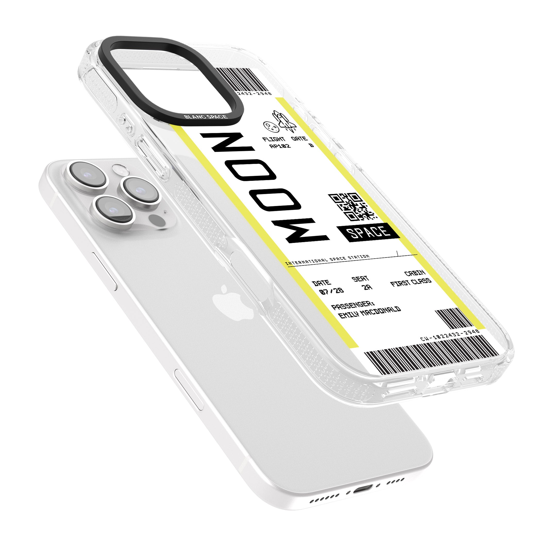 Personalised Moon Space Travel Ticket iPhone 16 Pro Max / 16 Pro Clear Case Impact Air - Blanc Space