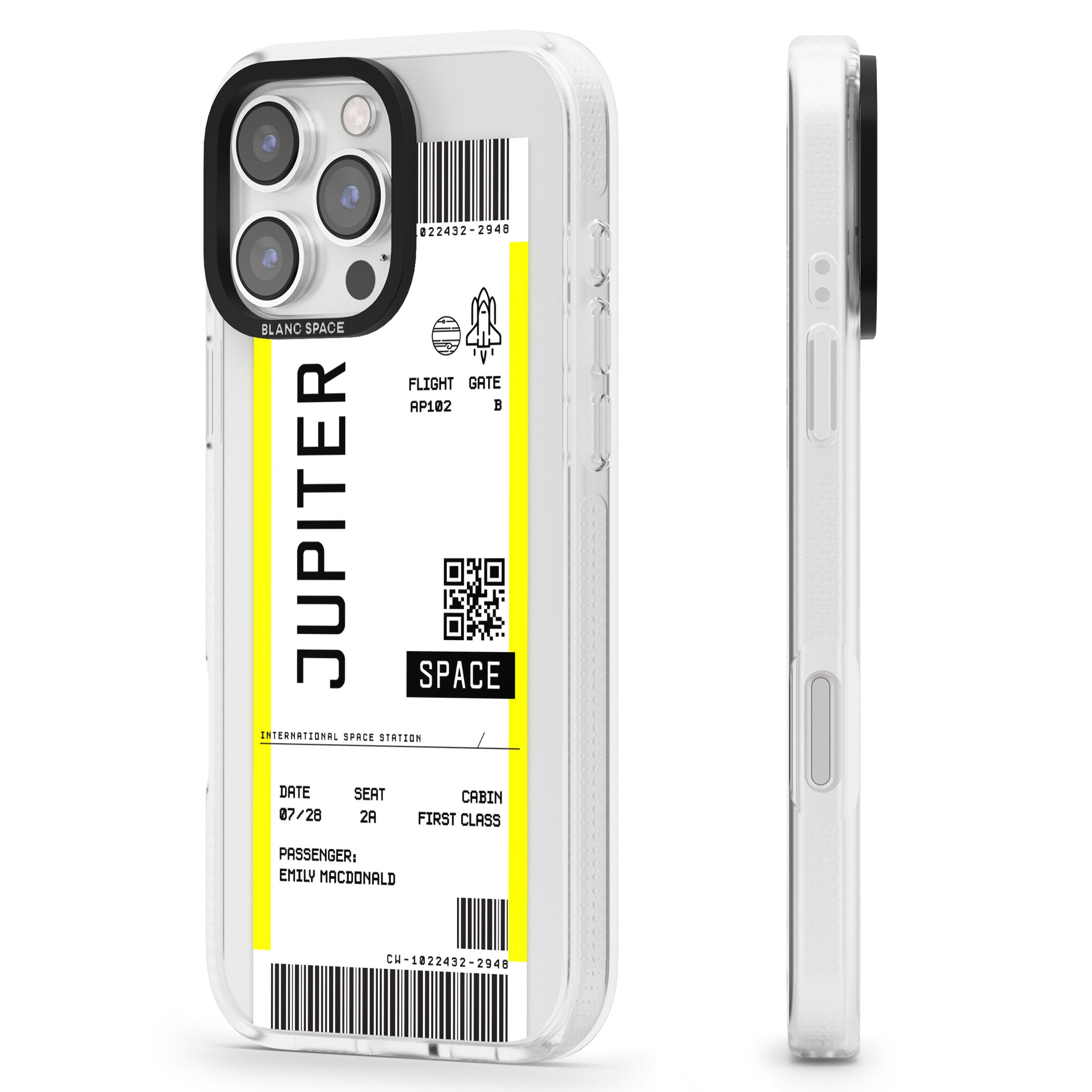 Personalised Jupiter Travel Ticket iPhone 16 Pro Max / 16 Pro Clear Case Impact Air - Blanc Space