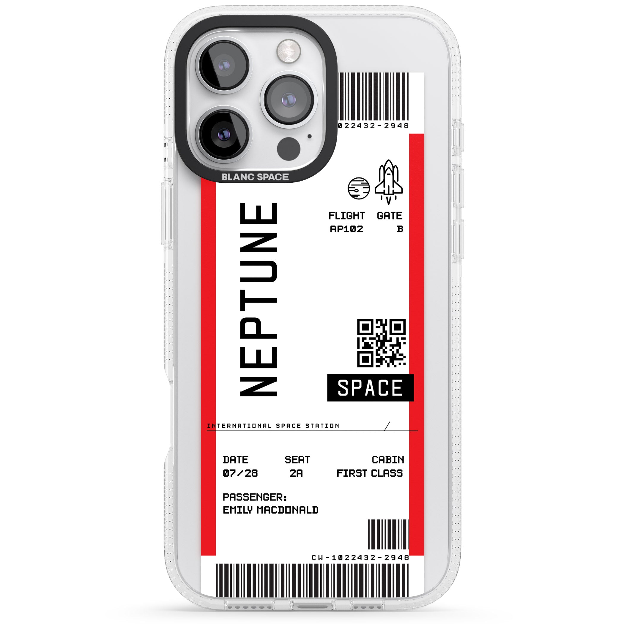 Personalised Neptune Space Travel Ticket iPhone 16 Pro Max / 16 Pro Clear Case Impact Air - Blanc Space