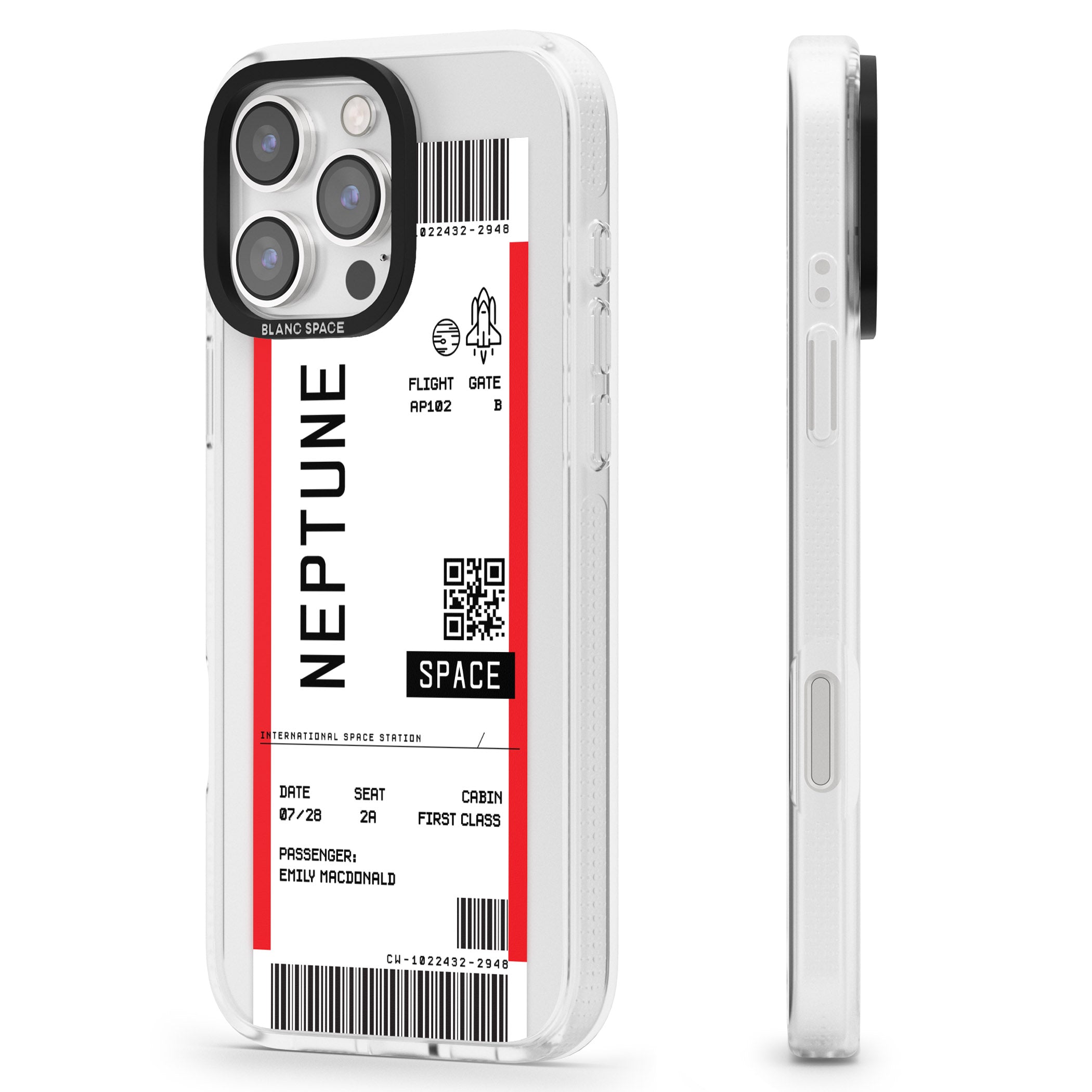 Personalised Neptune Space Travel Ticket iPhone 16 Pro Max / 16 Pro Clear Case Impact Air - Blanc Space