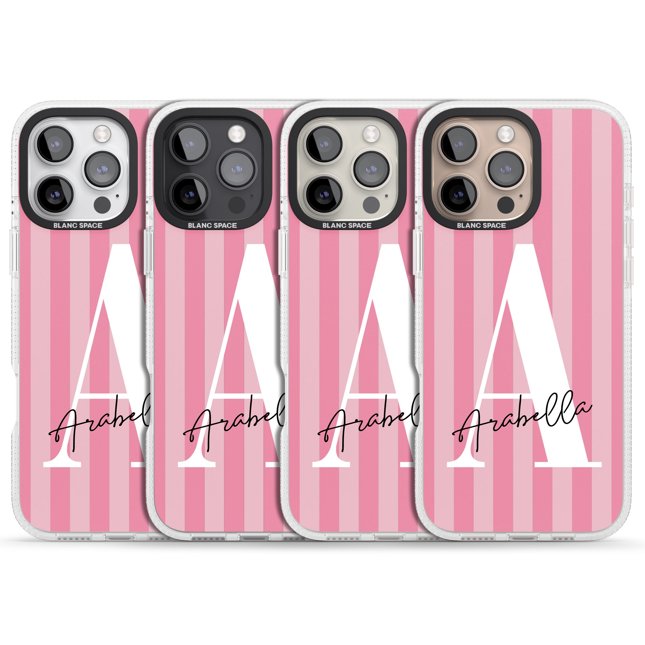 Personalised Pink on Pink Stripes iPhone 16 Pro Max / 16 Pro Clear Case Impact Air - Blanc Space