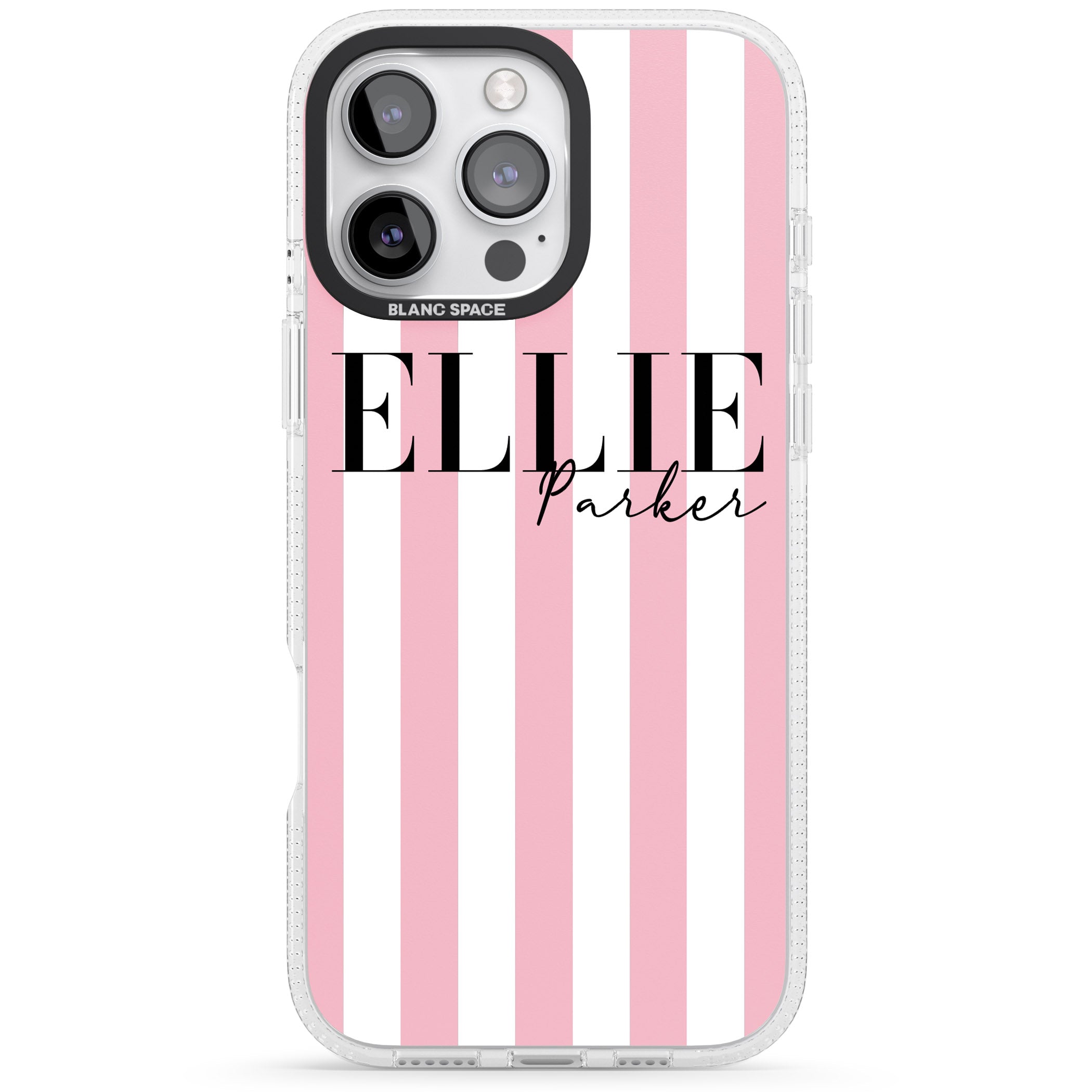 Personalised Pink Stripes iPhone 16 Pro Max / 16 Pro Clear Case Impact Air - Blanc Space