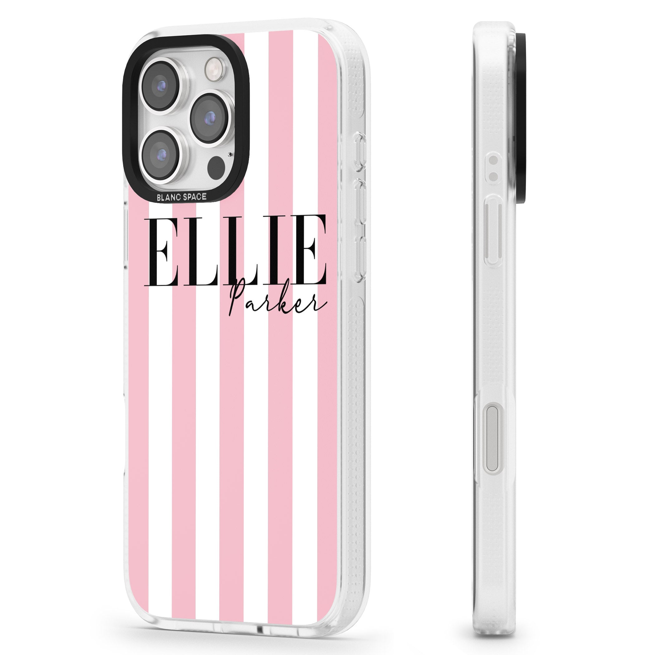 Personalised Pink Stripes iPhone 16 Pro Max / 16 Pro Clear Case Impact Air - Blanc Space