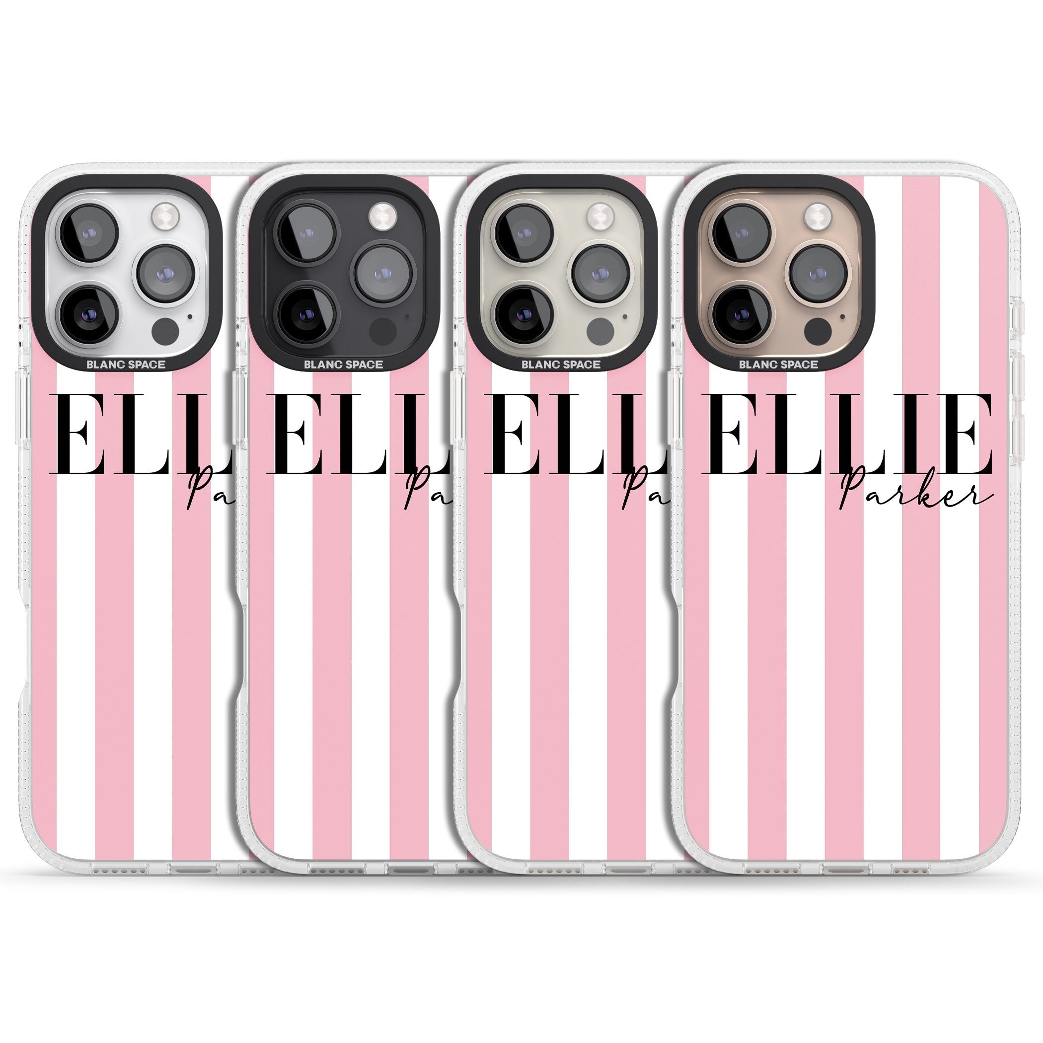 Personalised Pink Stripes iPhone 16 Pro Max / 16 Pro Clear Case Impact Air - Blanc Space