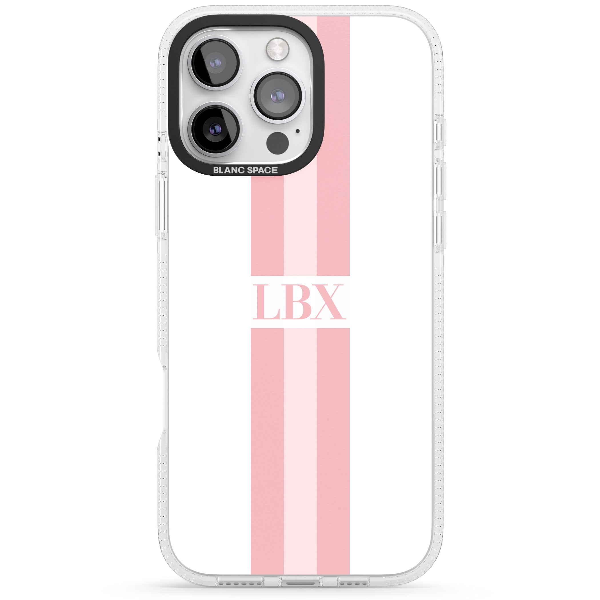 Personalised Minimal Pink Stripes iPhone 16 Pro Max / 16 Pro Clear Case Impact Air - Blanc Space