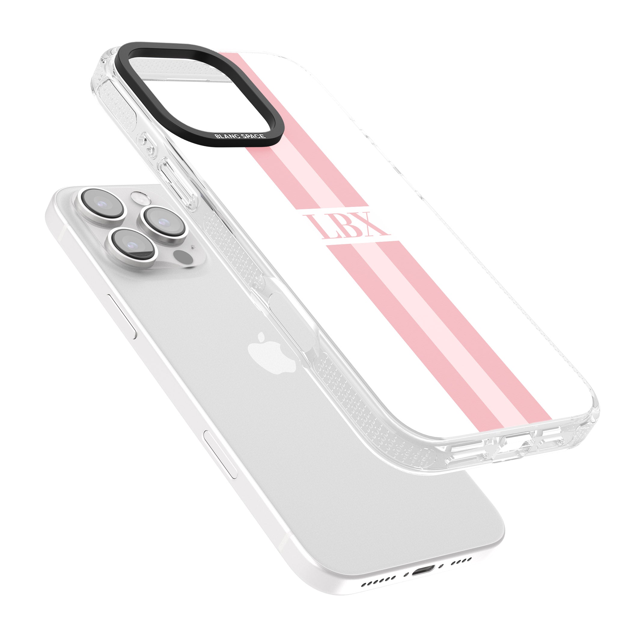 Personalised Minimal Pink Stripes iPhone 16 Pro Max / 16 Pro Clear Case Impact Air - Blanc Space