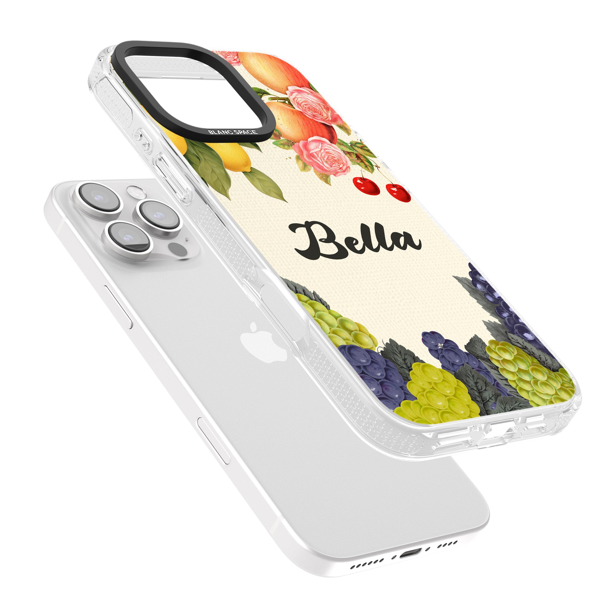 Personalised Vintage Fruits iPhone 16 Pro Max / 16 Pro Clear Case Impact Air - Blanc Space