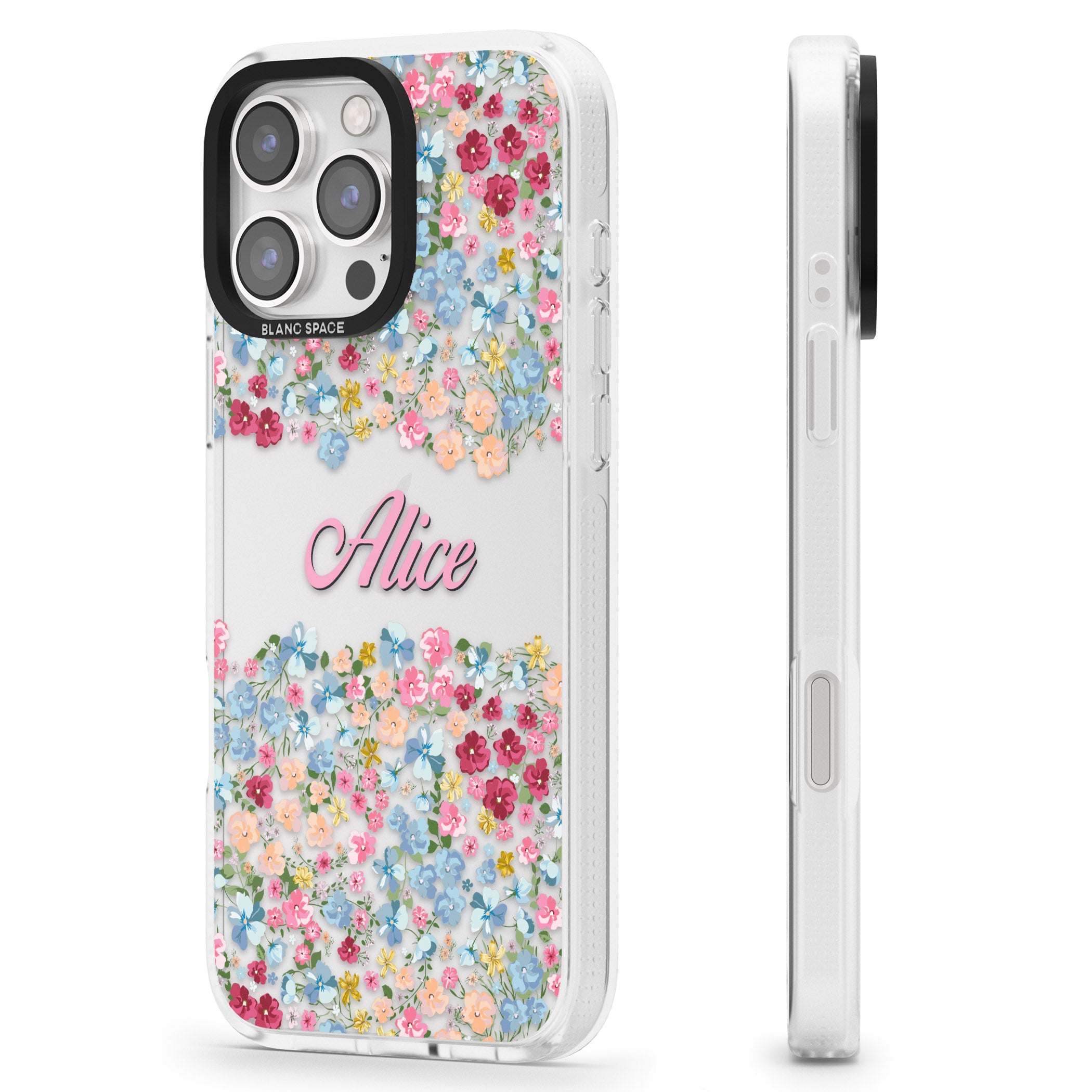Personalised Venetian Meadow iPhone 16 Pro Max / 16 Pro Clear Case Impact Air - Blanc Space